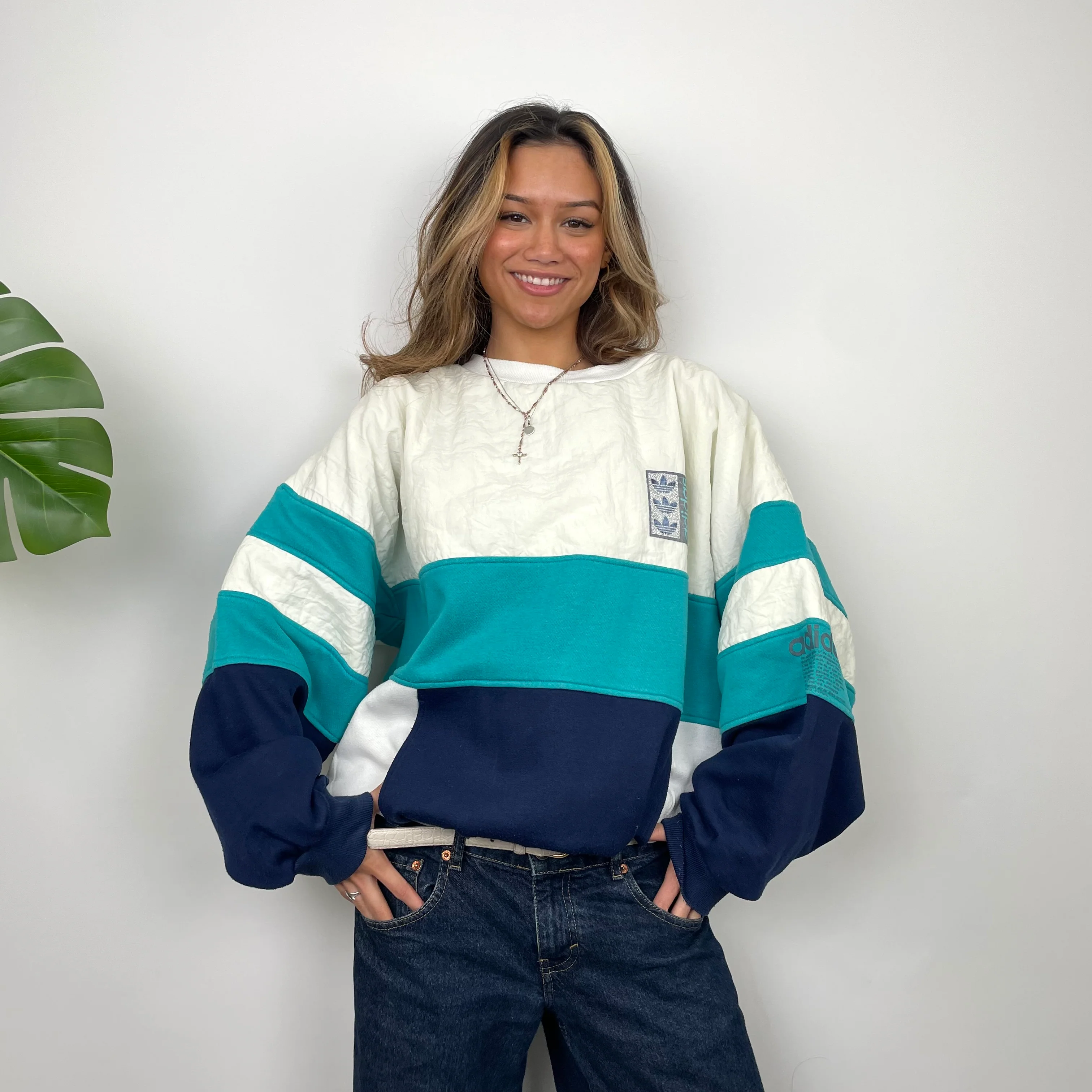 Adidas Embroidered Spell Out Colour Block Sweatshirt (M) - Image 2