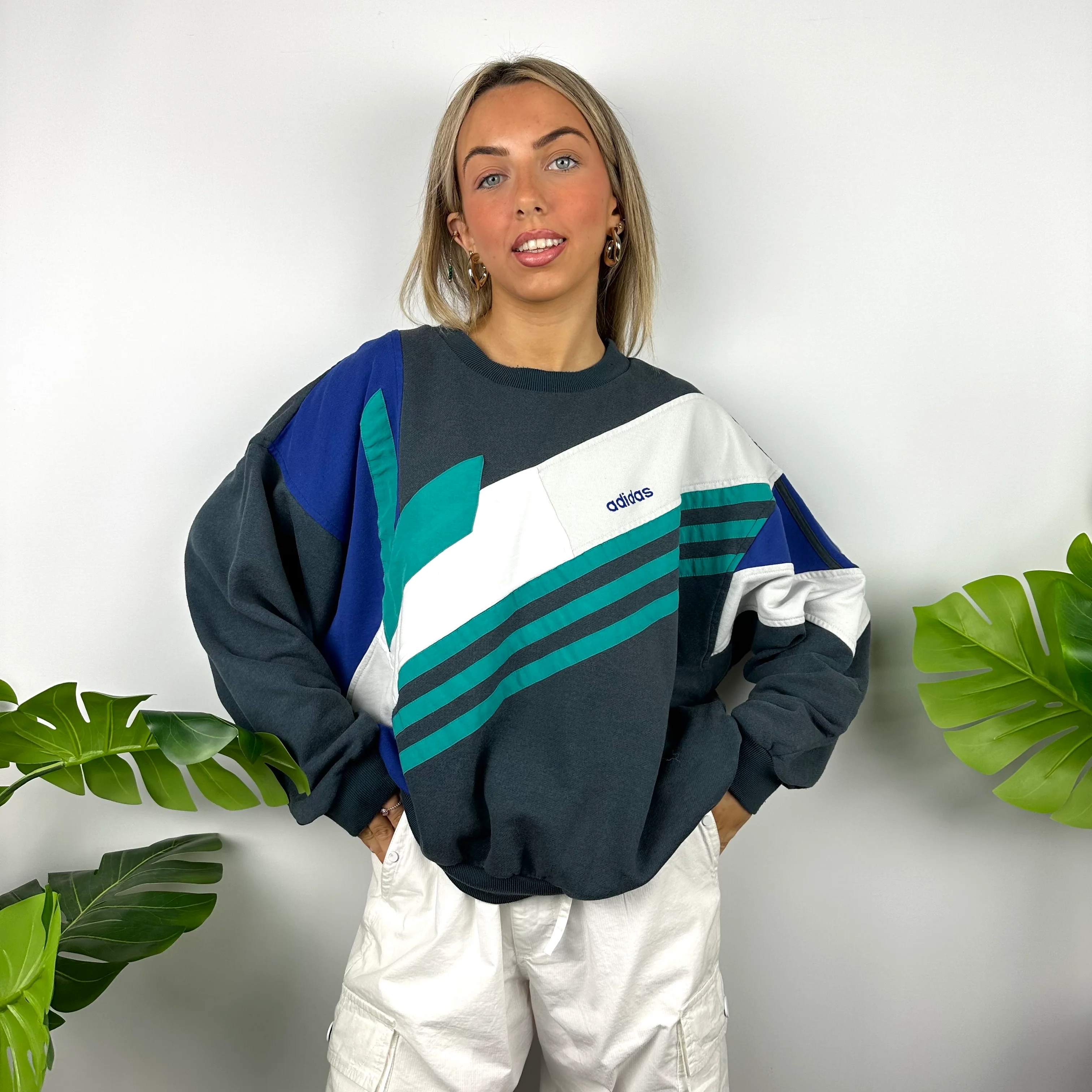 Adidas Embroidered Spell Out Colour Block Sweatshirt (L) - Image 7