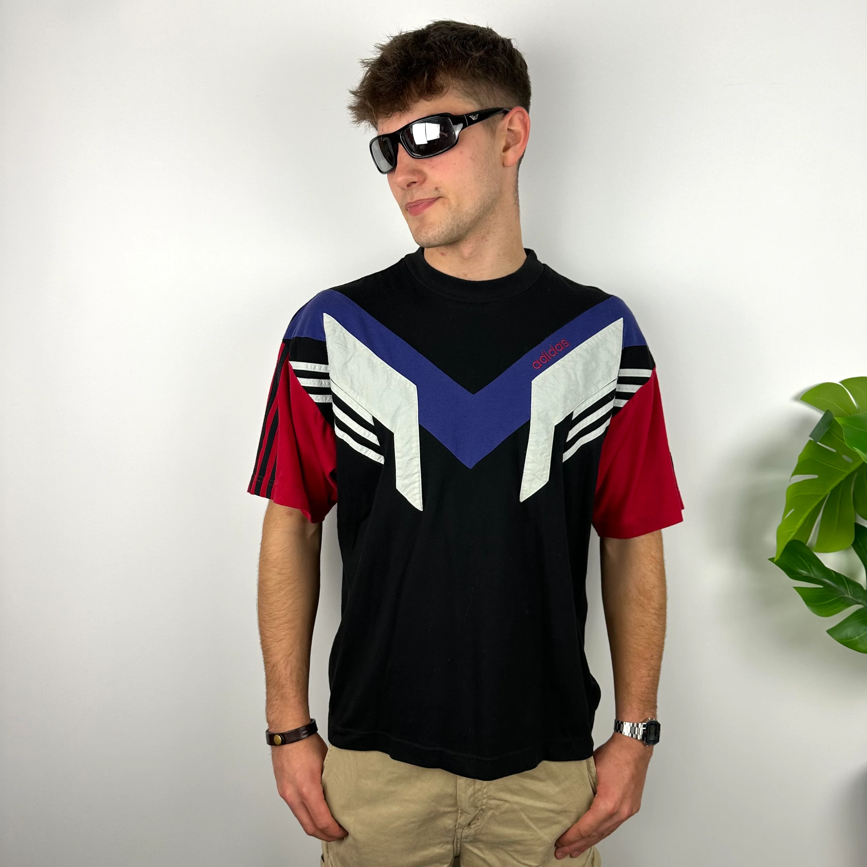 Adidas Embroidered Spell Out Colour Block T Shirt (M) - Image 3