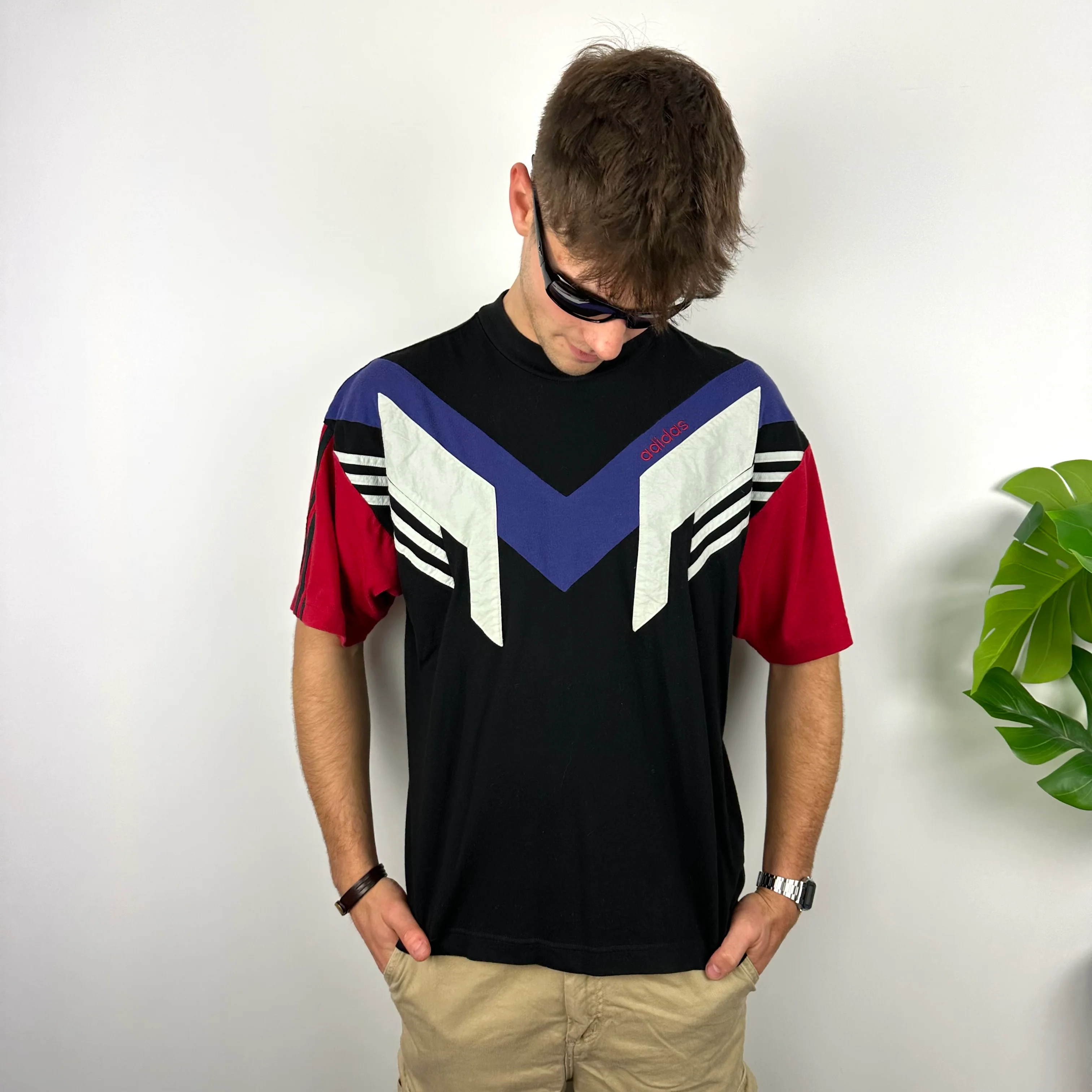 Adidas Embroidered Spell Out Colour Block T Shirt (M) - Image 6