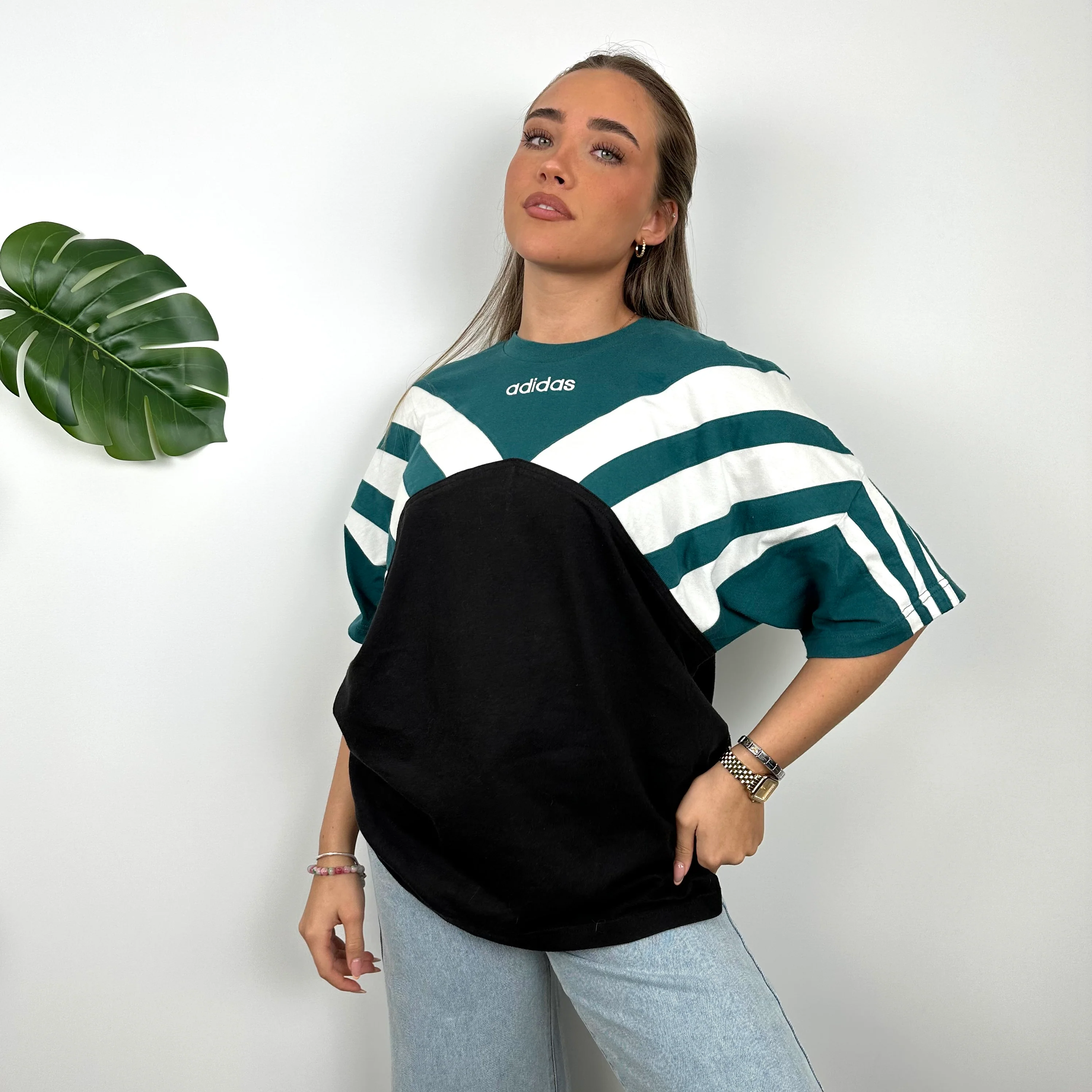Adidas Embroidered Spell Out Colour Block T Shirt (L) - Image 4