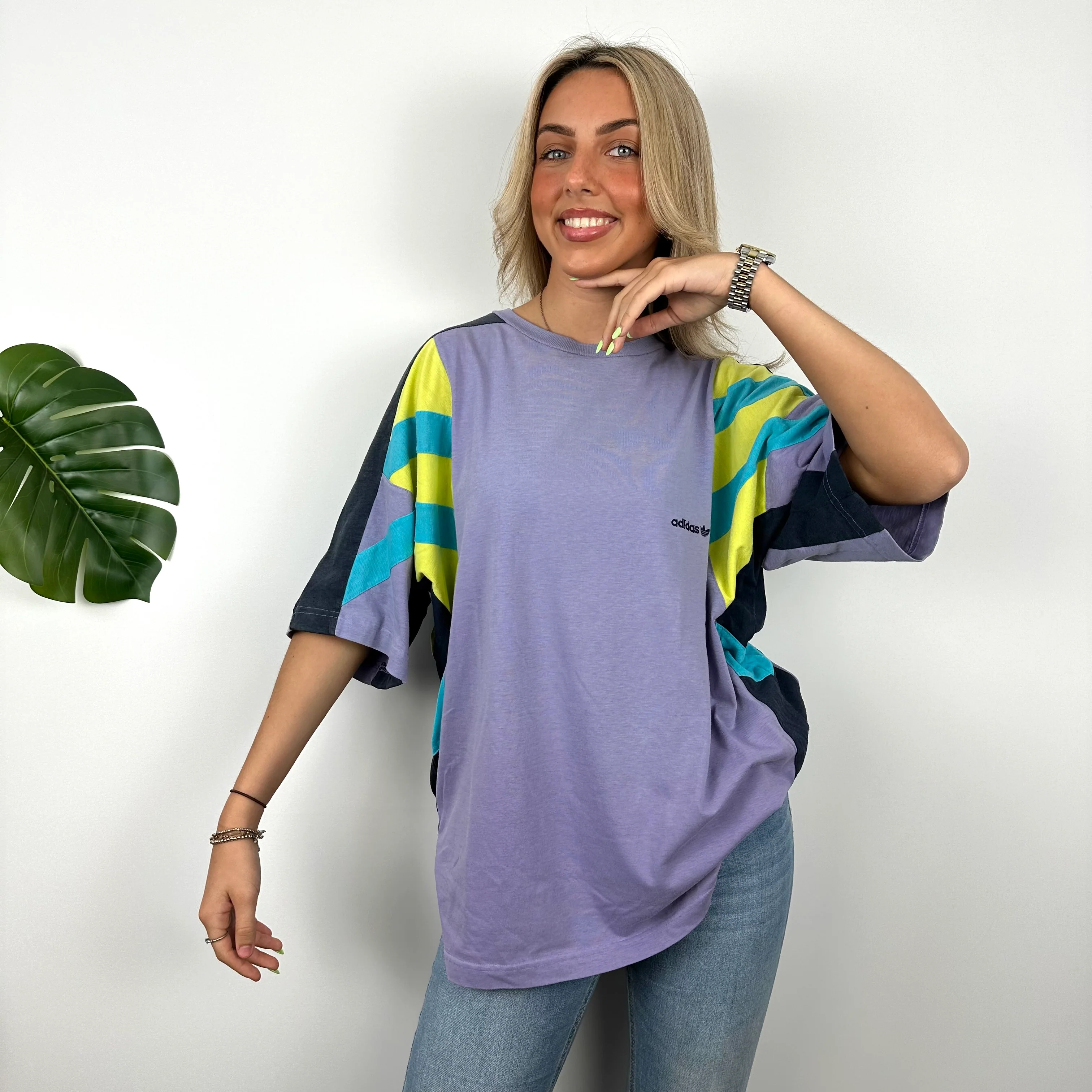 Adidas Embroidered Spell Out Colour Block T Shirt (L) - Image 2