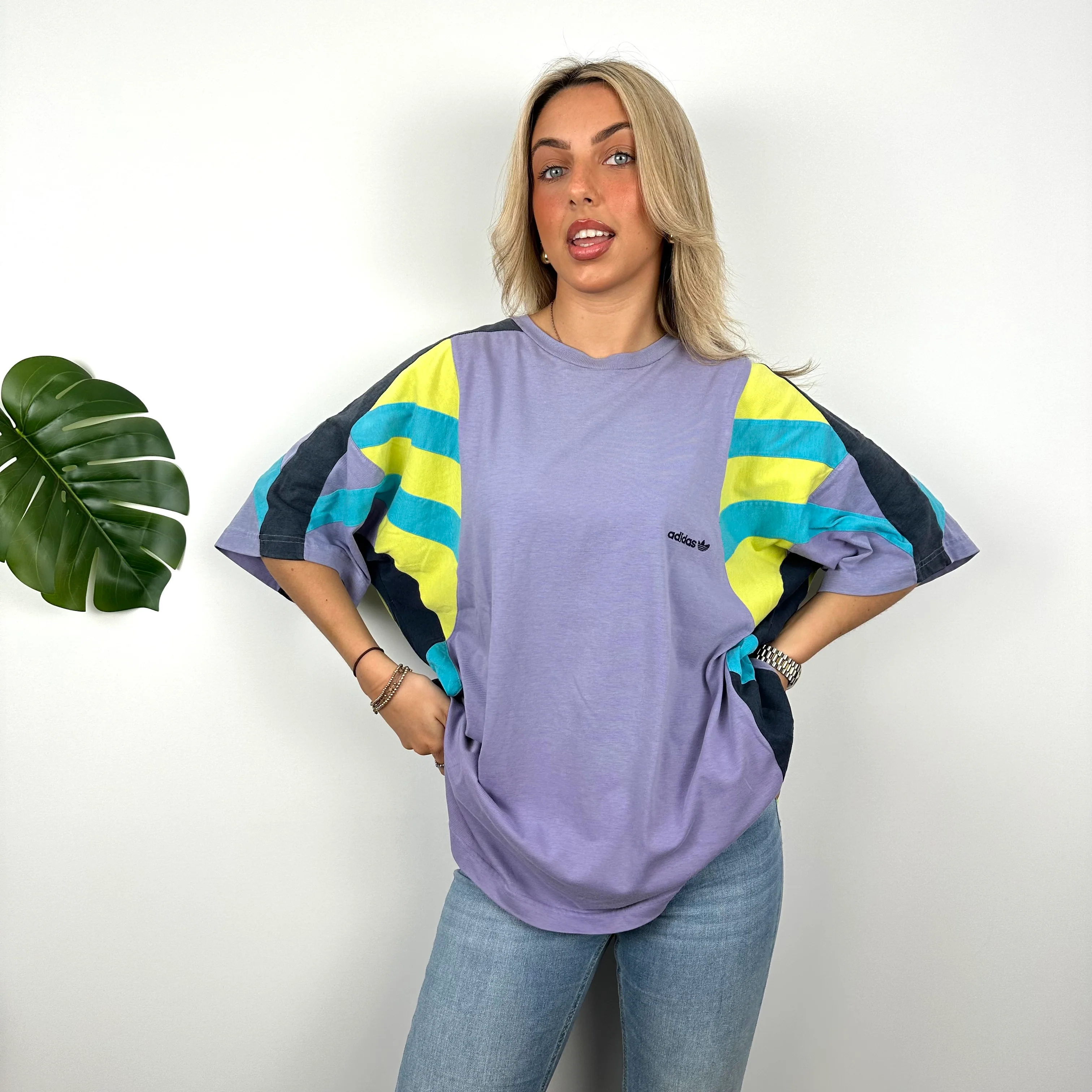 Adidas Embroidered Spell Out Colour Block T Shirt (L) - Image 3
