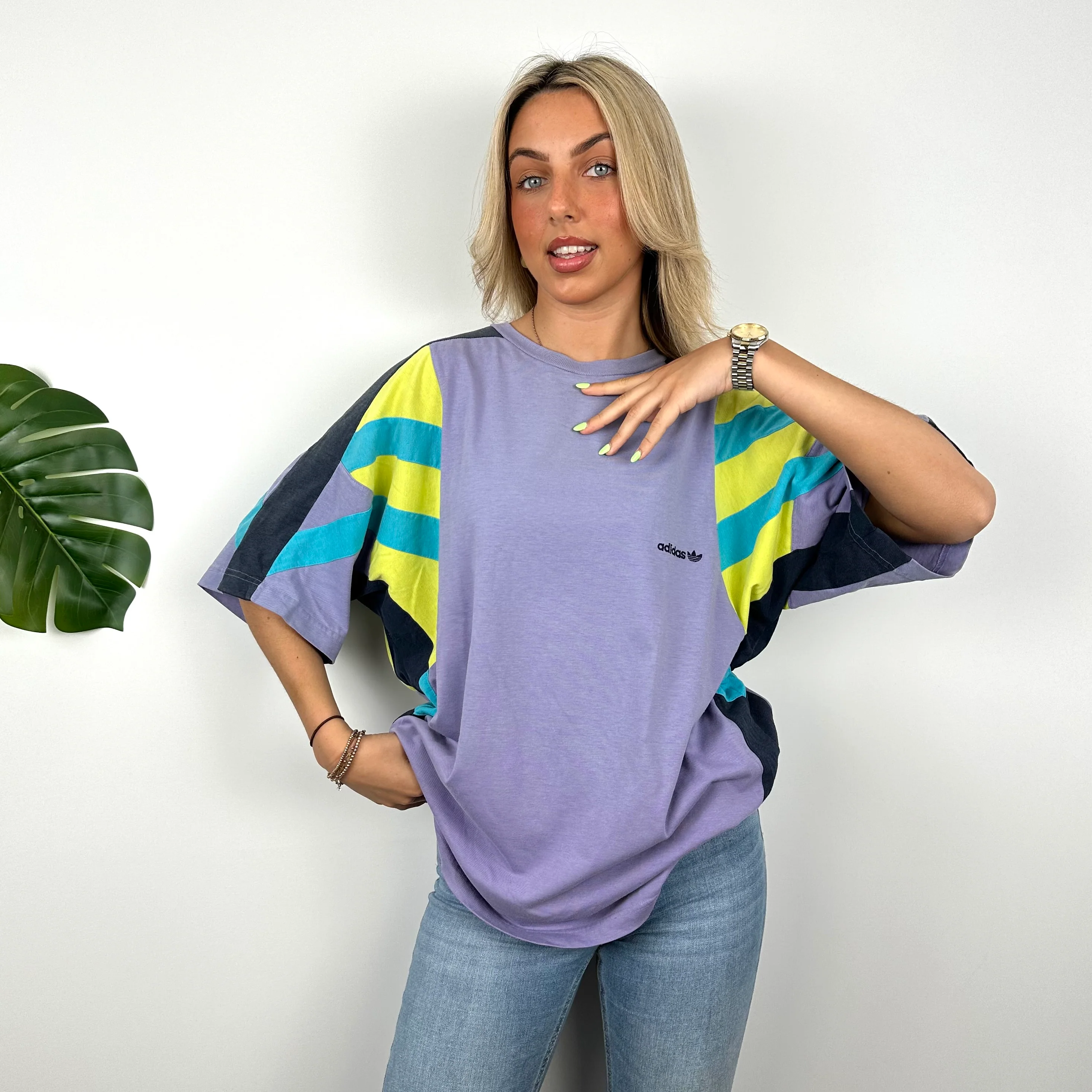 Adidas Embroidered Spell Out Colour Block T Shirt (L) - Image 4