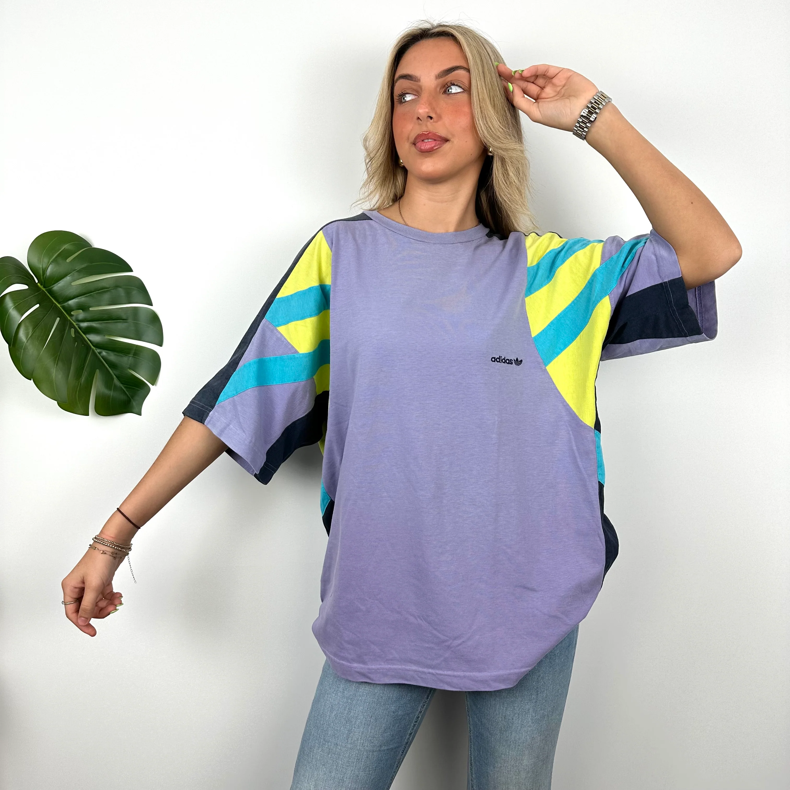 Adidas Embroidered Spell Out Colour Block T Shirt (L) - Image 5
