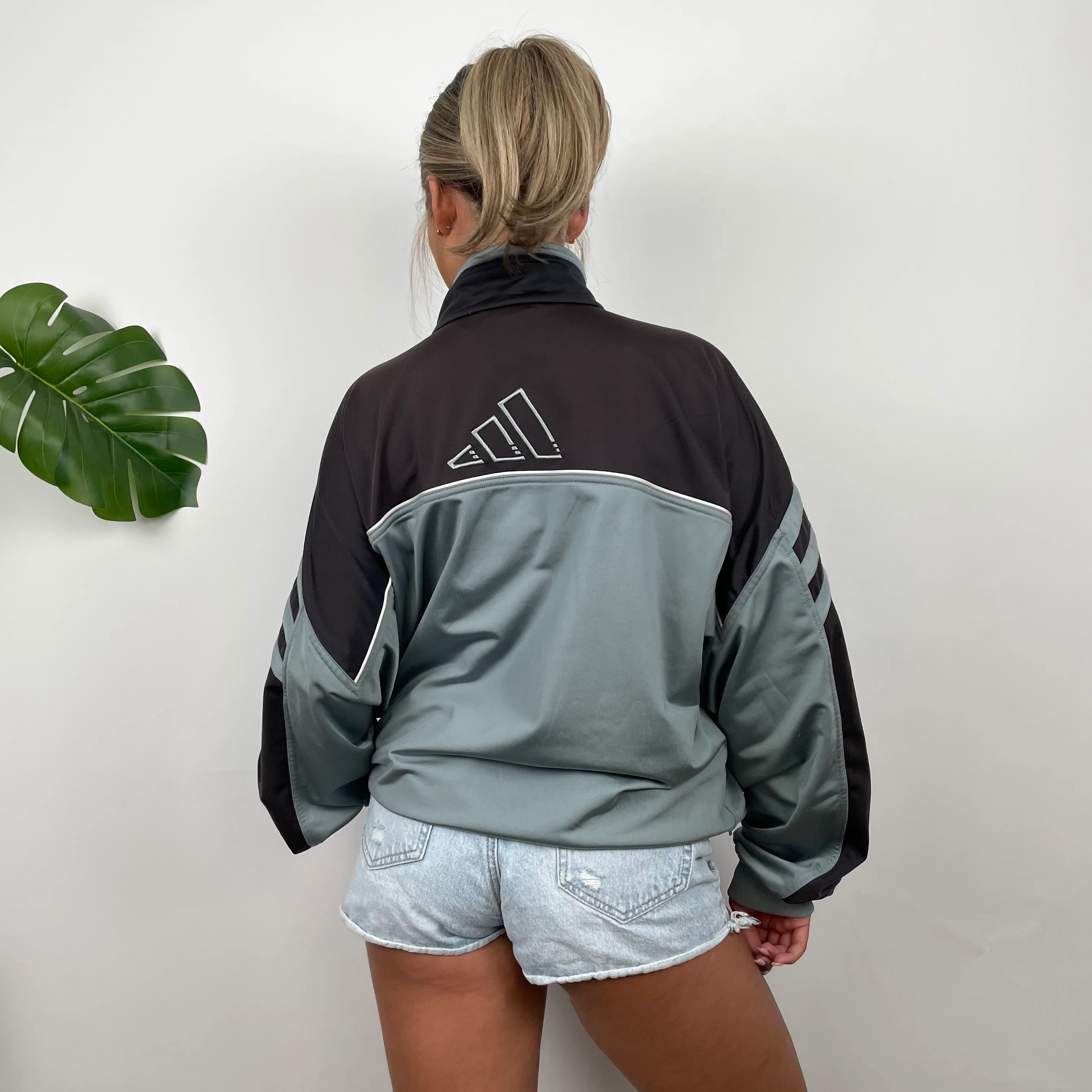 Adidas Embroidered Spell Out Grey And Black Zip Up Track Jacket (L) - Image 4
