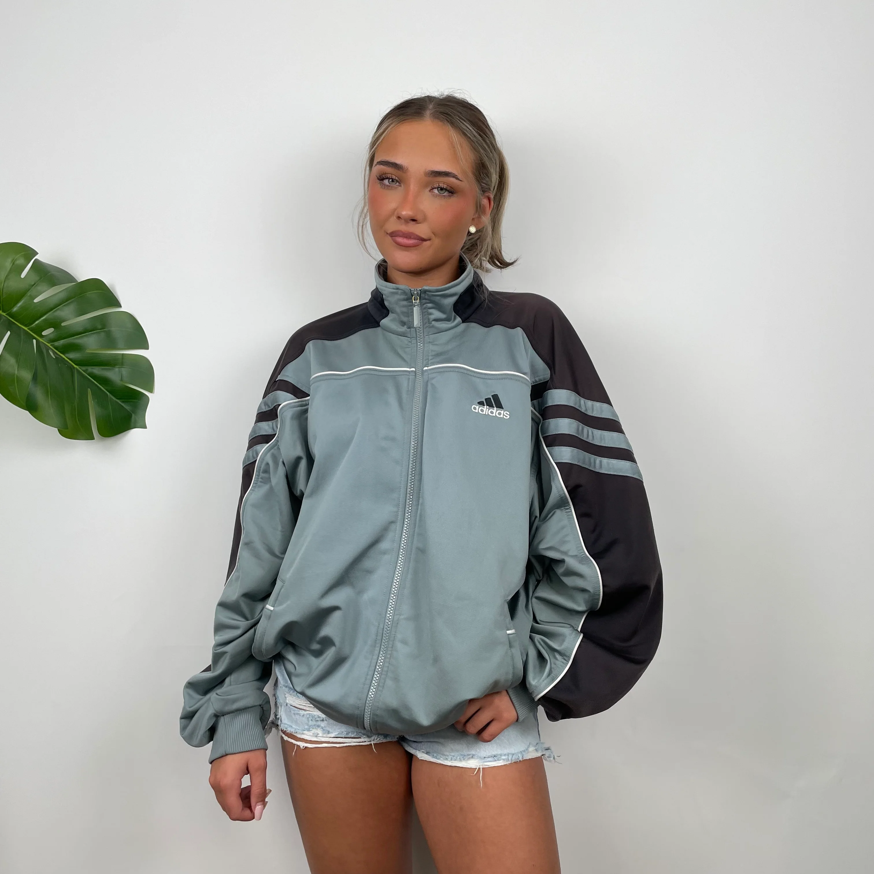 Adidas Embroidered Spell Out Grey And Black Zip Up Track Jacket (L) - Image 6