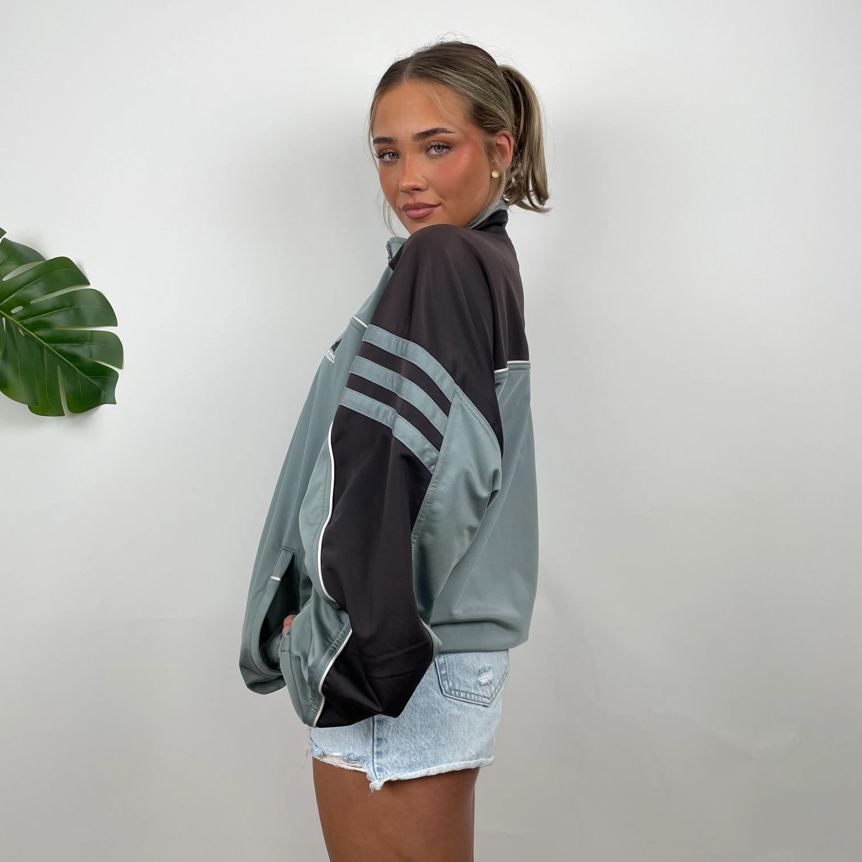 Adidas Embroidered Spell Out Grey And Black Zip Up Track Jacket (L) - Image 7