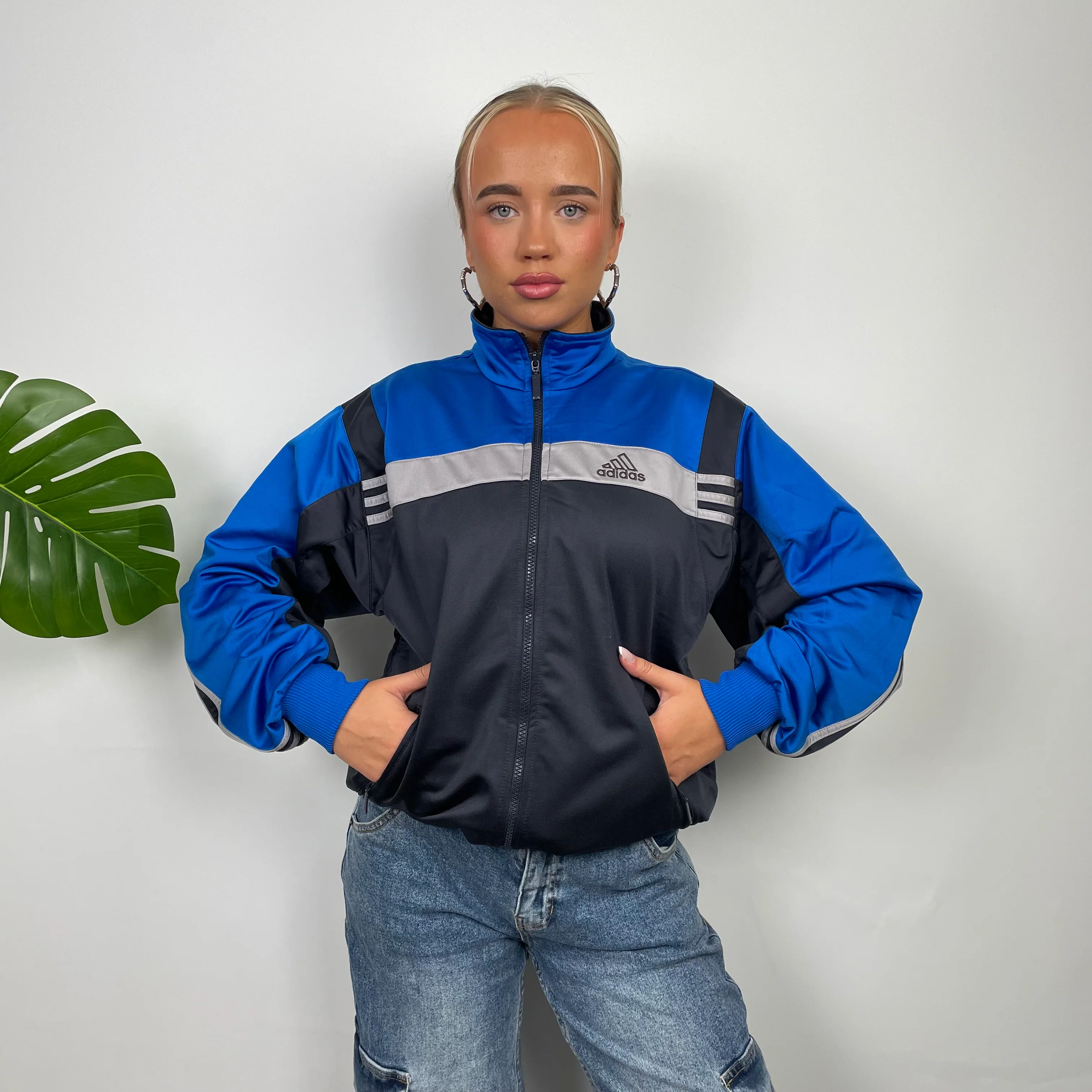 Adidas Embroidered Spell Out Grey Zip Up Track Jacket (M) - Image 8