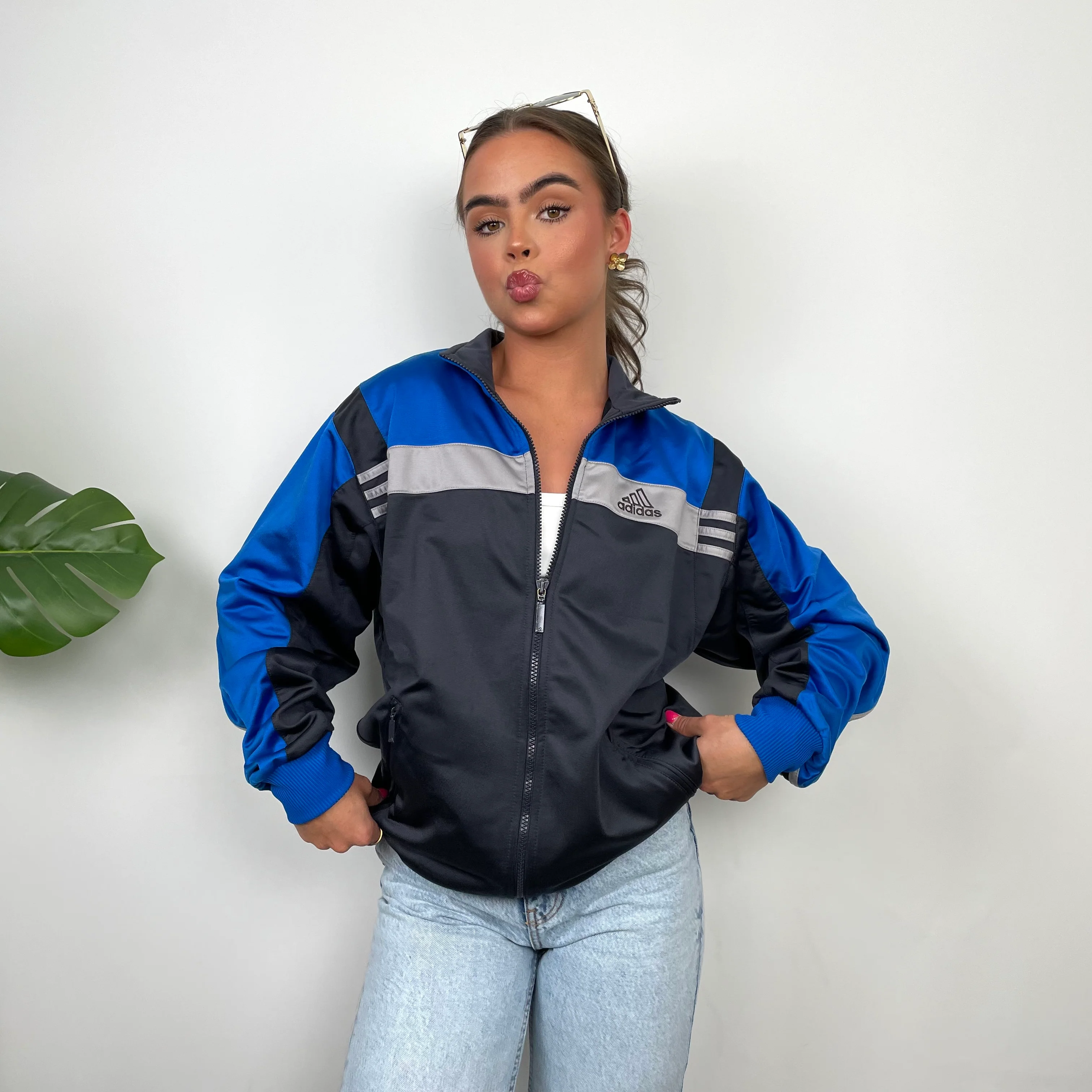 Adidas Embroidered Spell Out Grey Zip Up Track Jacket (M) - Image 2