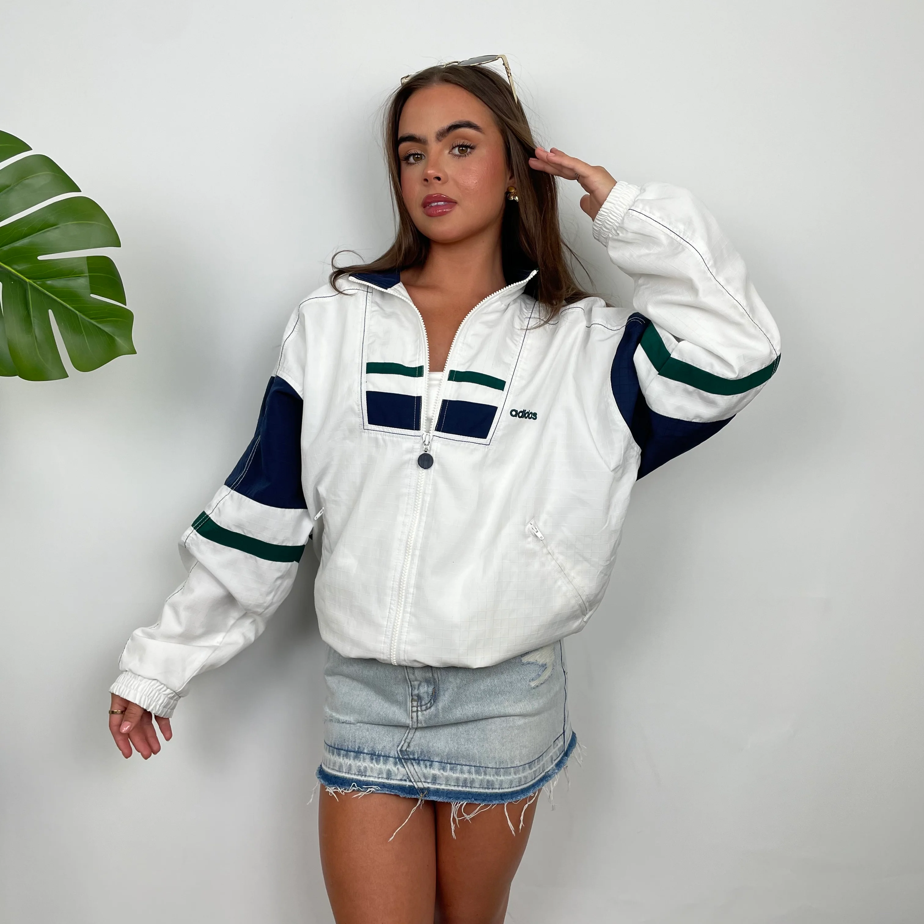 Adidas Embroidered Spell Out White Zip Up Track Jacket (M) - Image 4