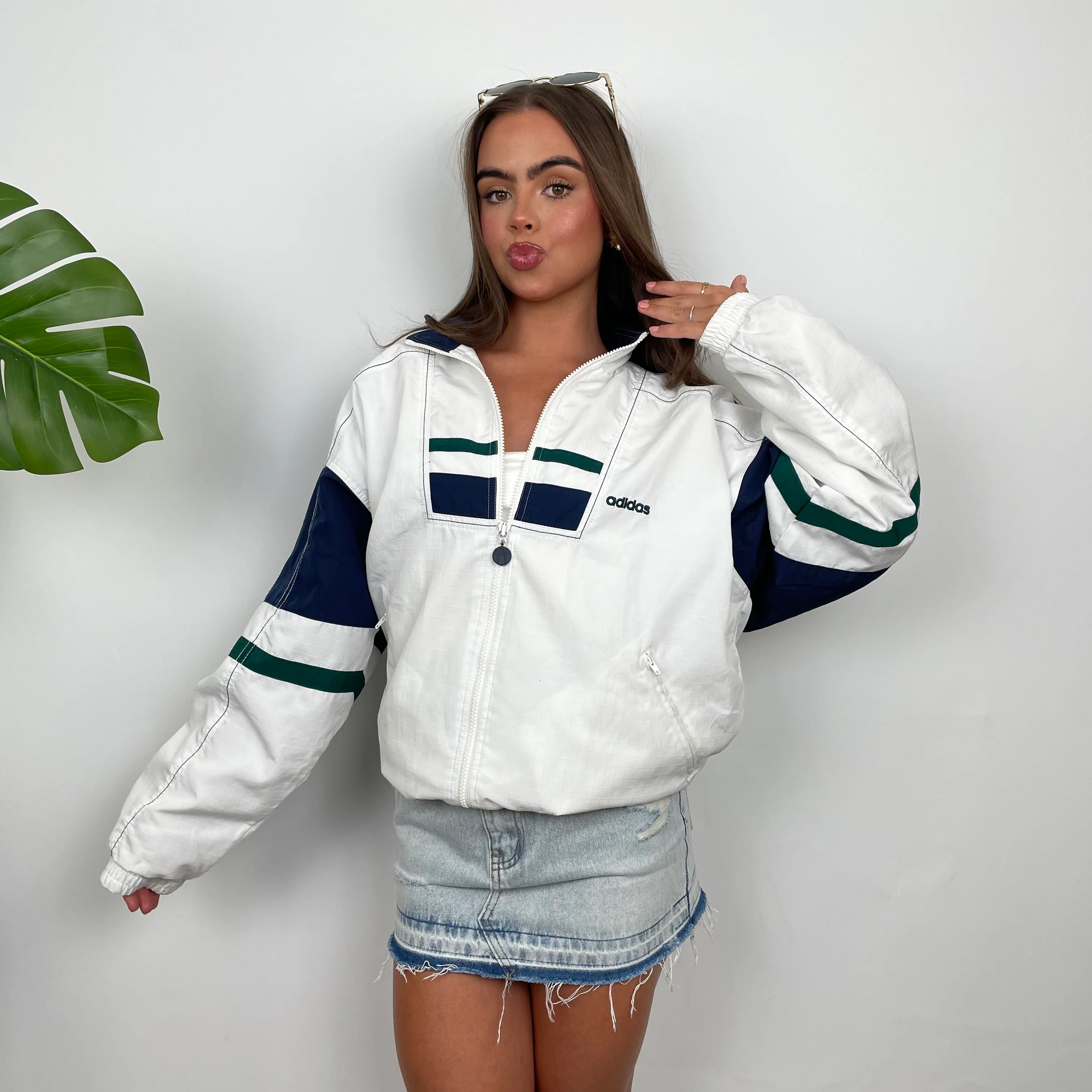 Adidas Embroidered Spell Out White Zip Up Track Jacket (M) - Image 7