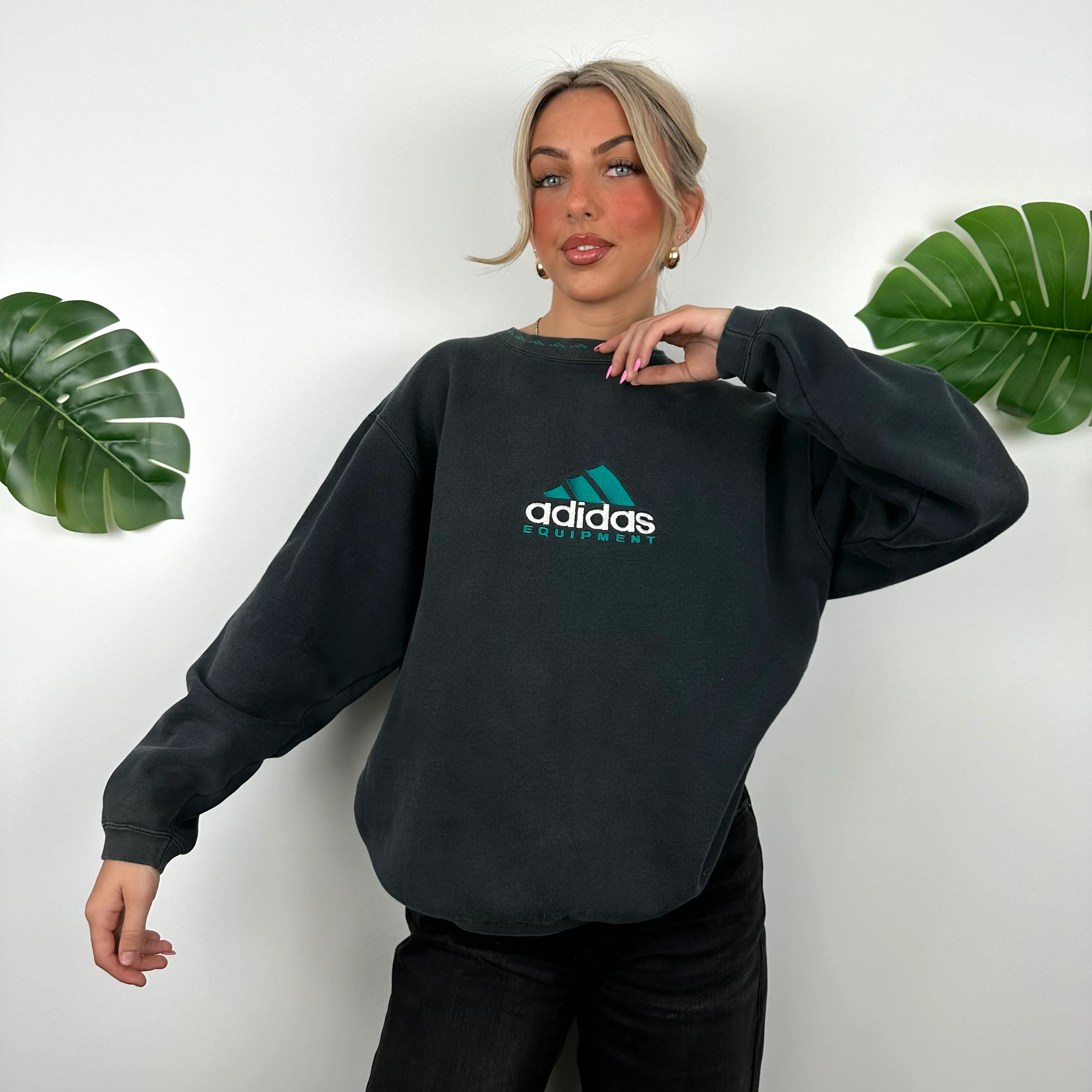 Adidas Equipment Black Embroidered Spell Out Sweatshirt (M) - Image 2