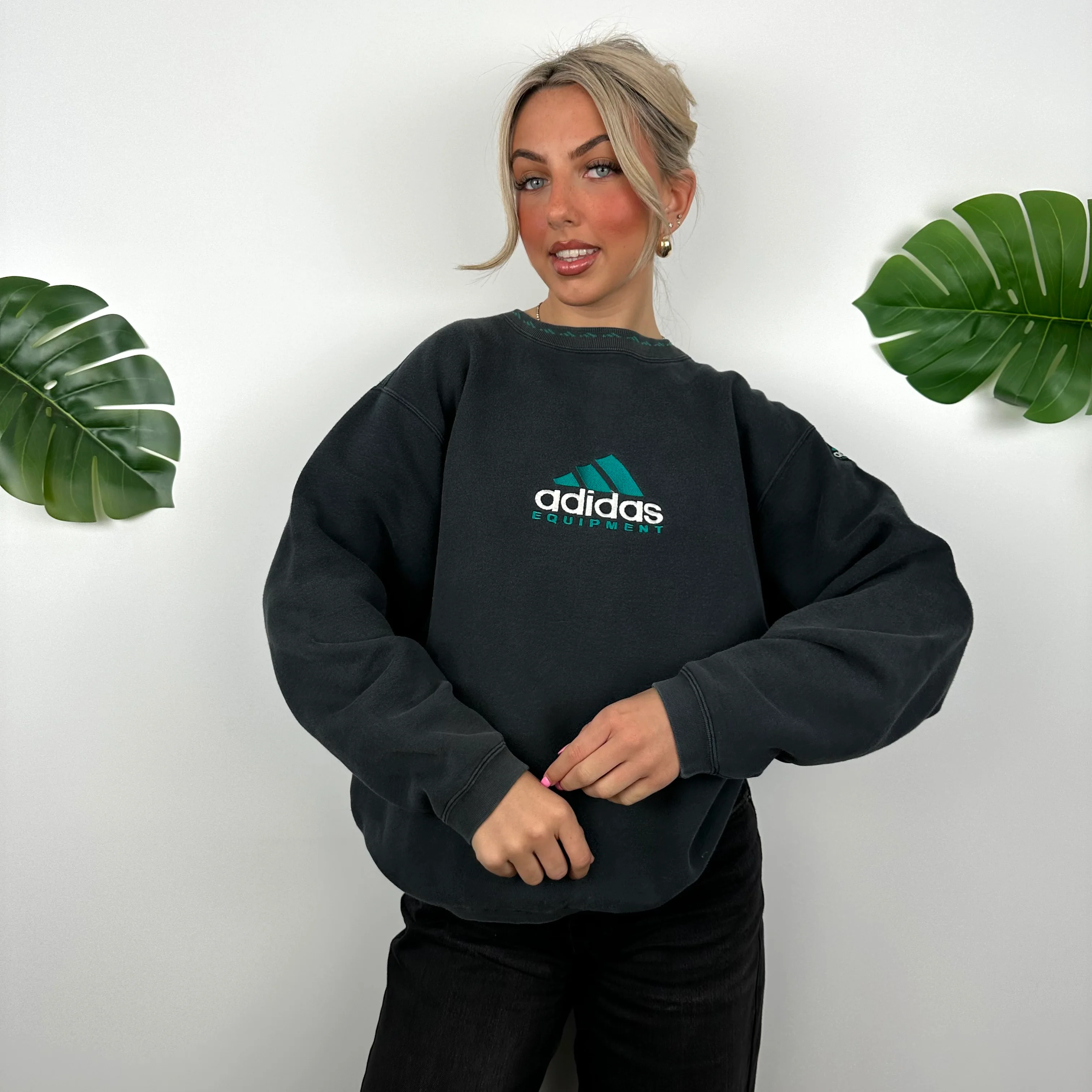 Adidas Equipment Black Embroidered Spell Out Sweatshirt (M) - Image 3