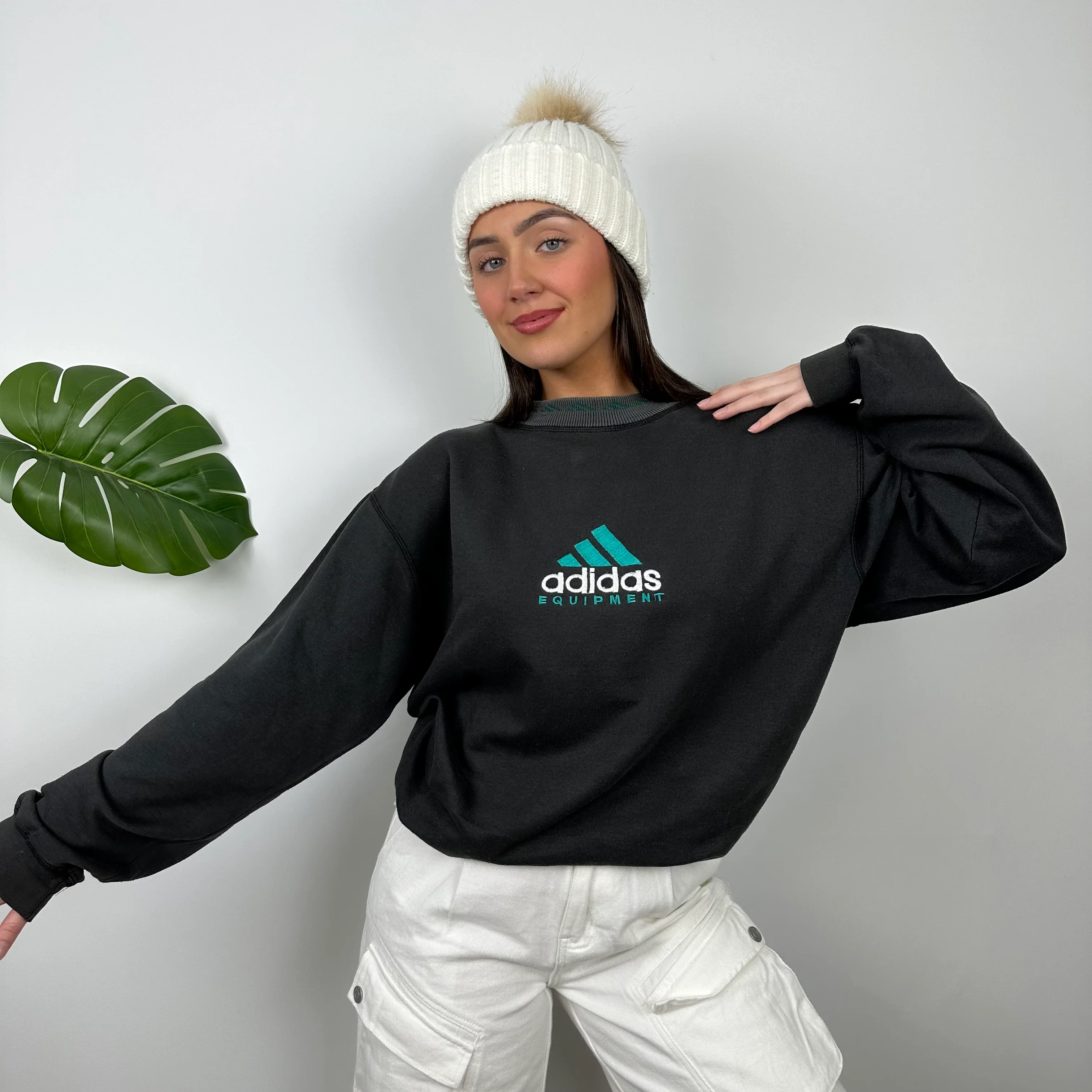 Adidas Equipment Black Embroidered Spell Out Sweatshirt (L)