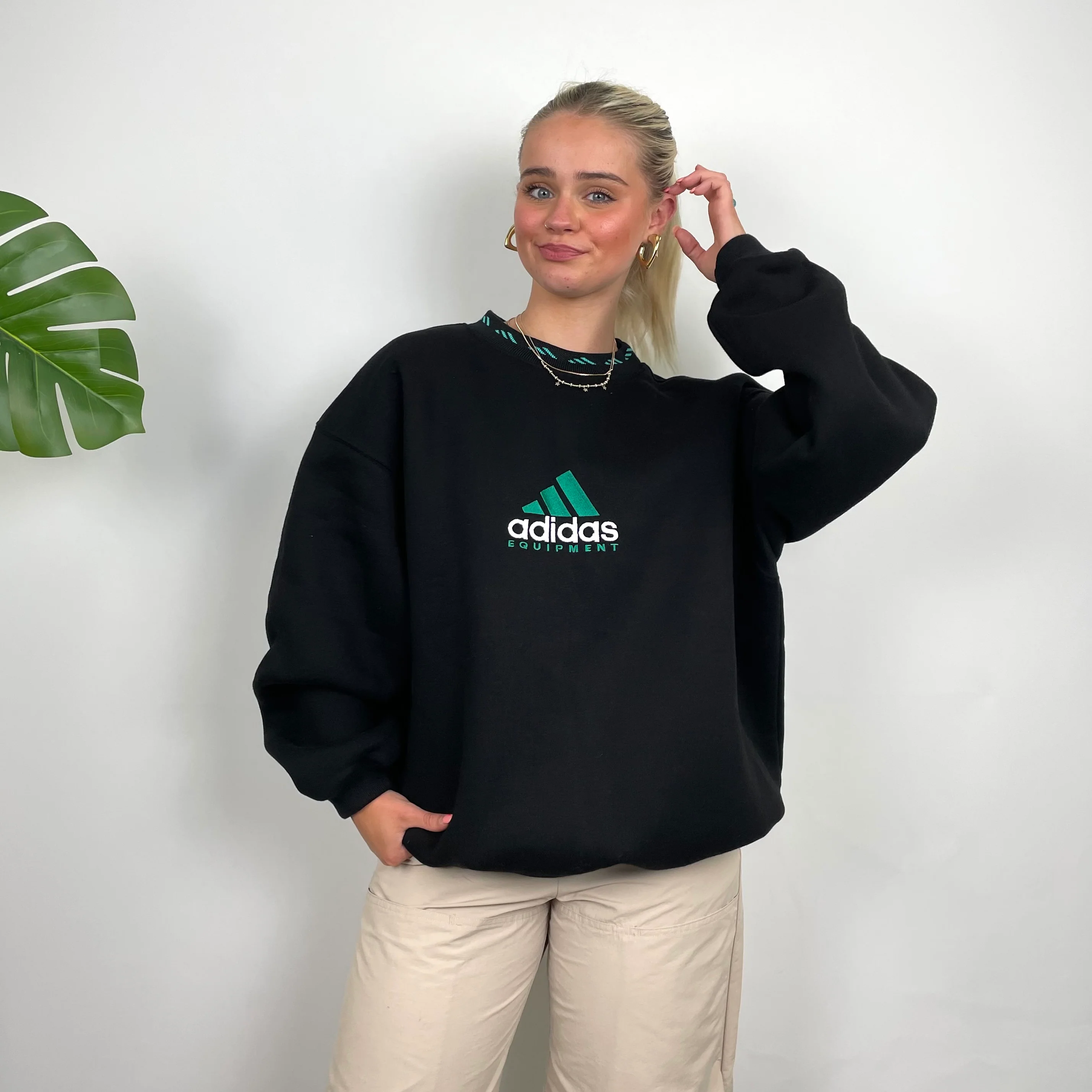Adidas Equipment Black Embroidered Spell Out Sweatshirt (M) - Image 5