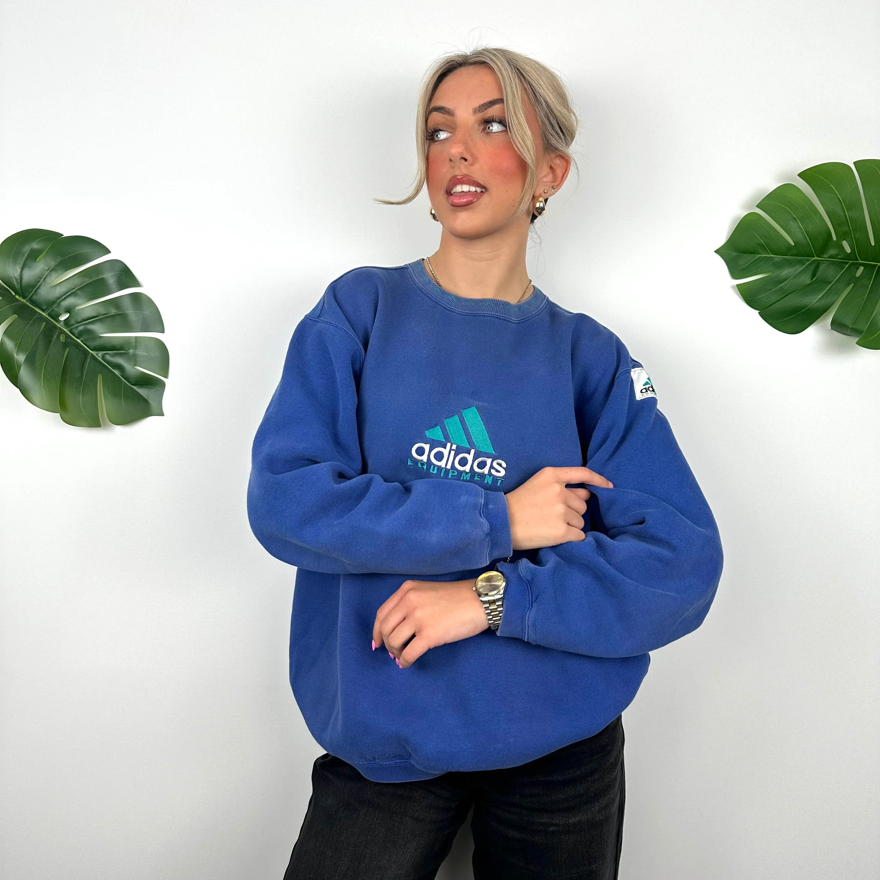Adidas Equipment Blue Embroidered Spell Out Sweatshirt (M) - Image 4