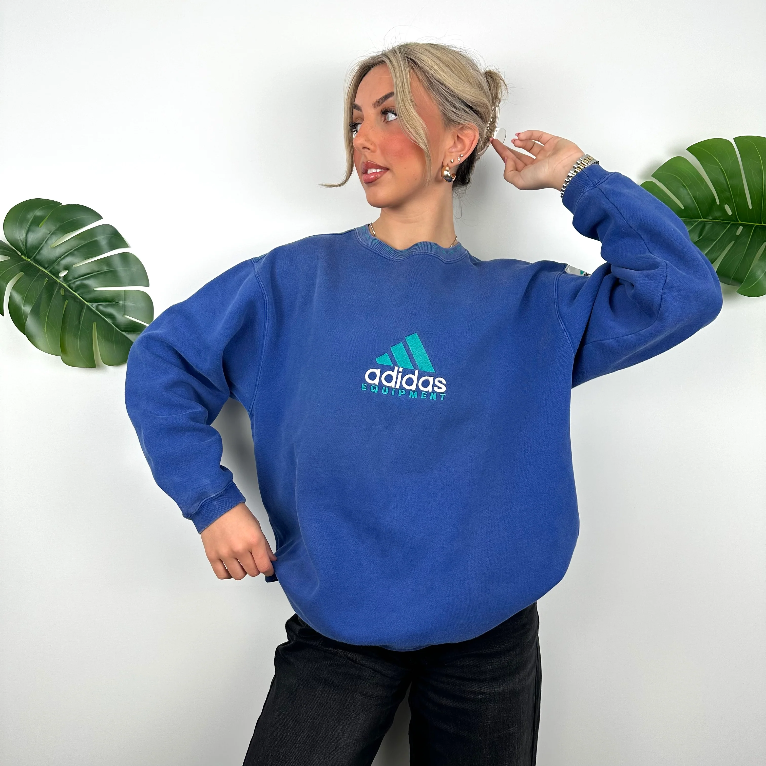 Adidas Equipment Blue Embroidered Spell Out Sweatshirt (M) - Image 7