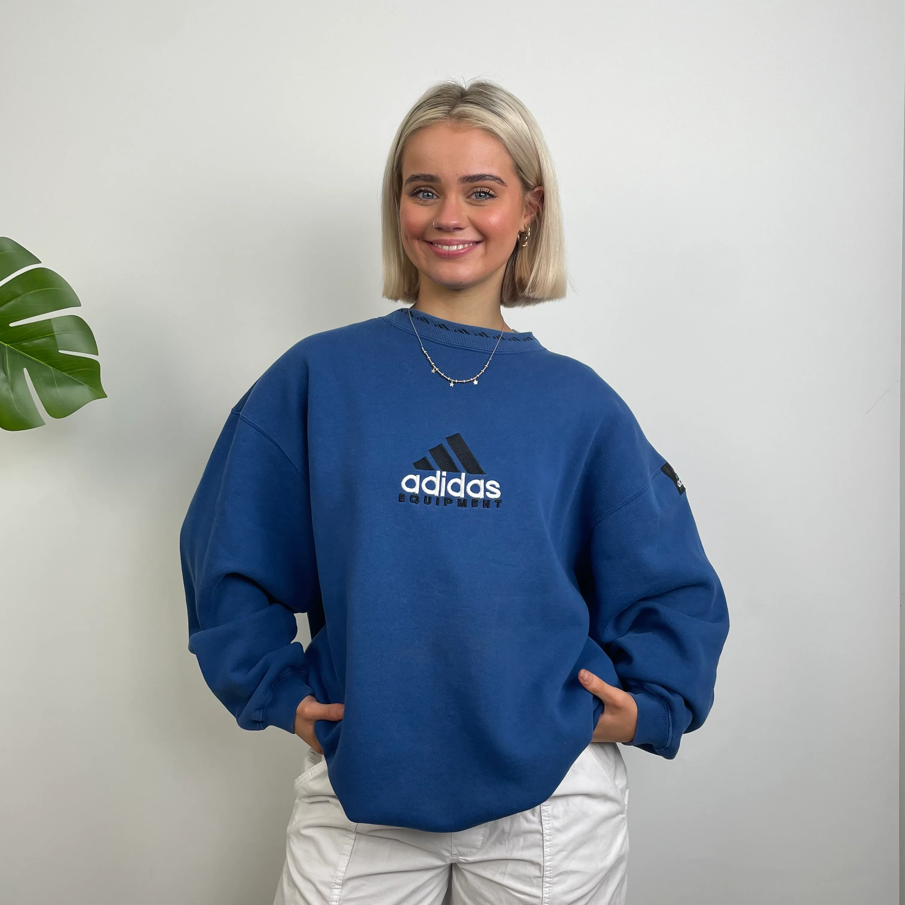 Adidas Equipment Blue Embroidered Spell Out Sweatshirt (XL) - Image 2