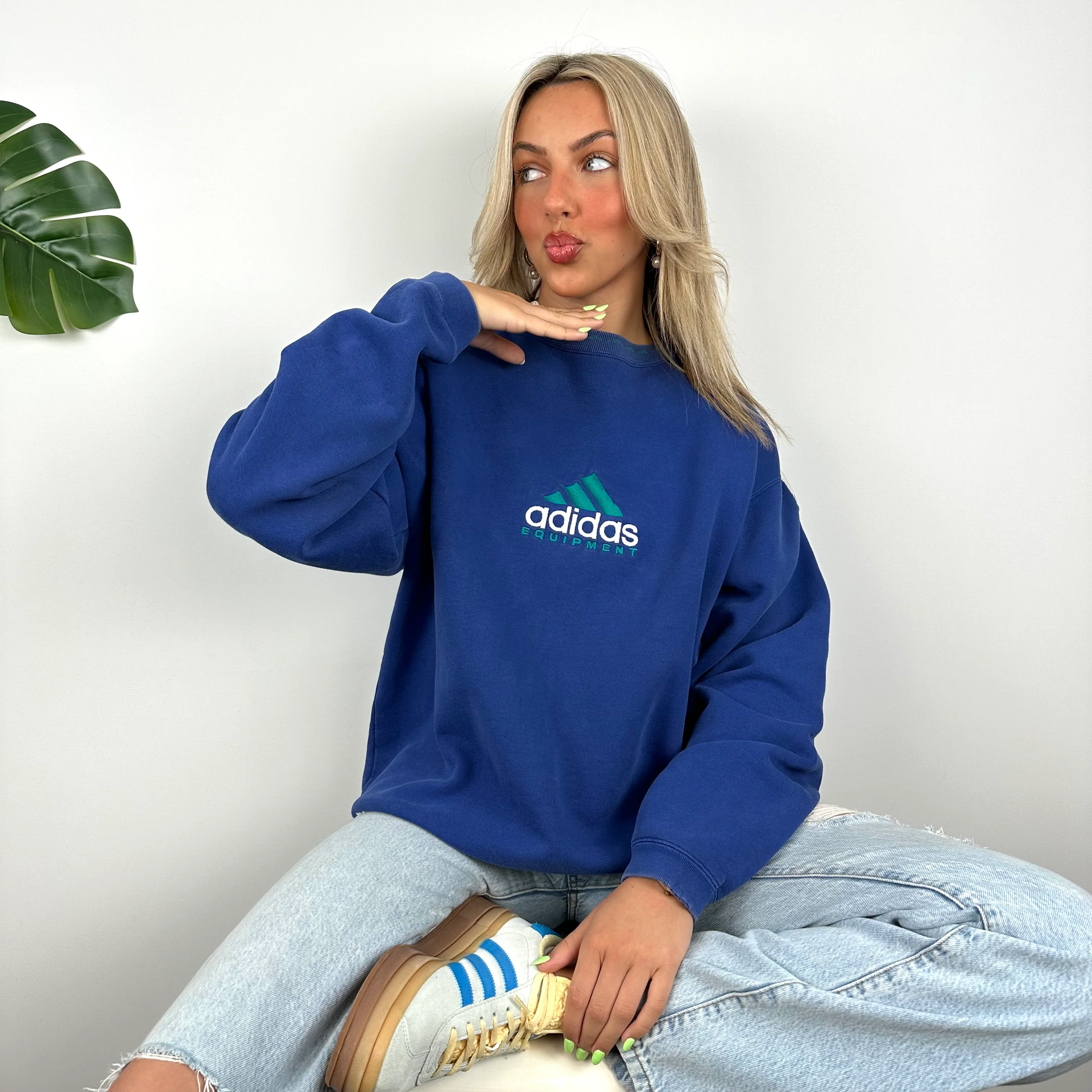 Adidas Equipment Blue Embroidered Spell Out Sweatshirt (L)