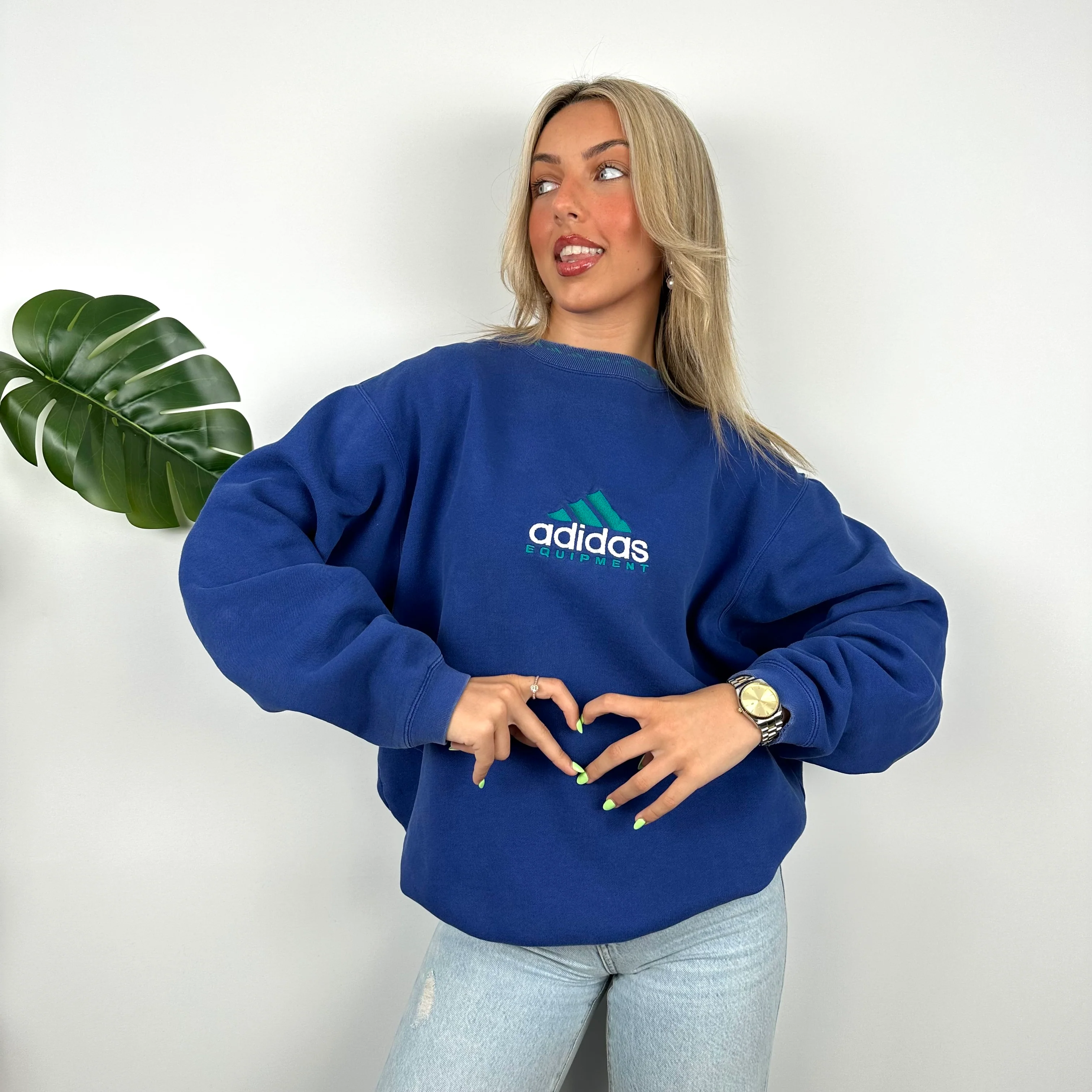 Adidas Equipment Blue Embroidered Spell Out Sweatshirt (L) - Image 2