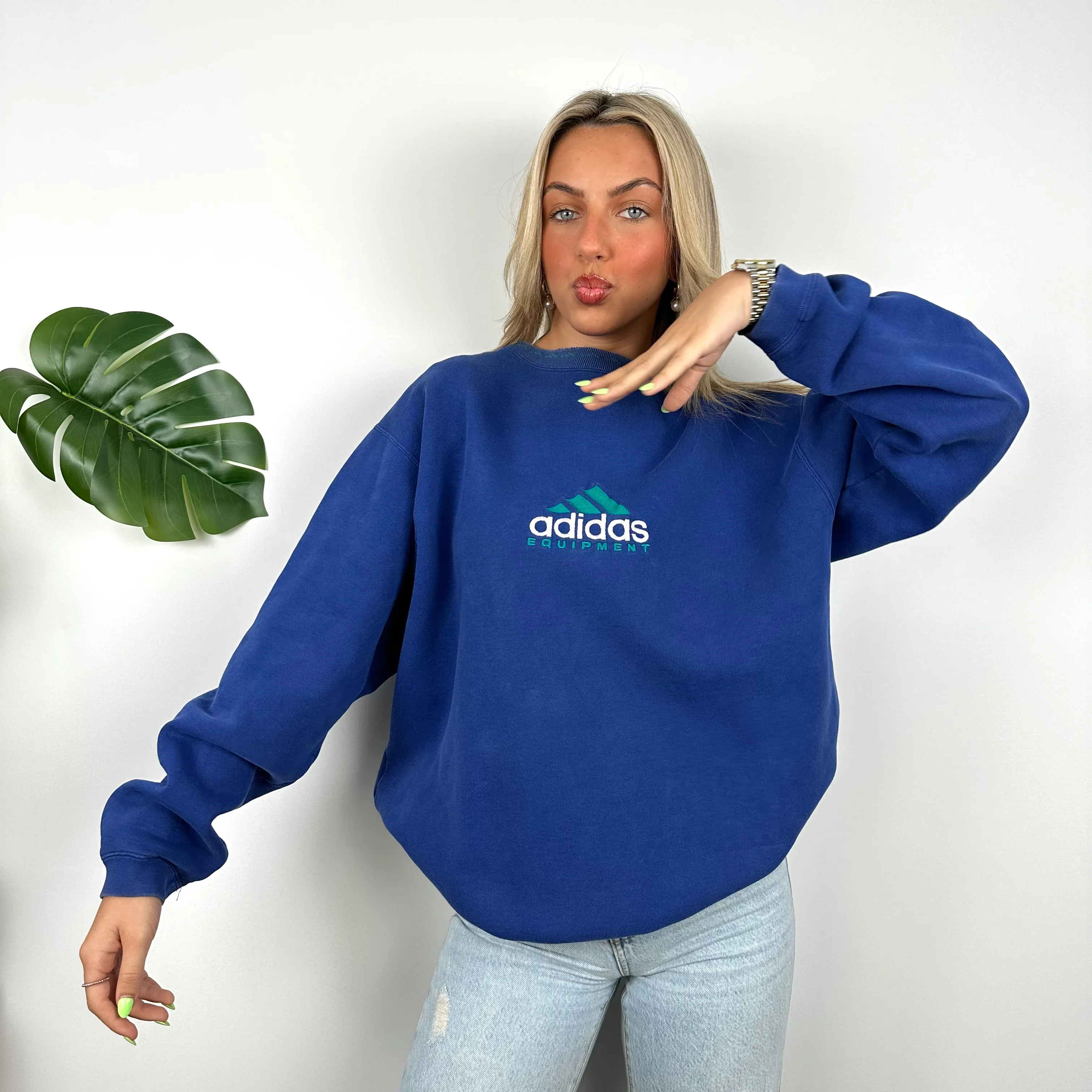 Adidas Equipment Blue Embroidered Spell Out Sweatshirt (L) - Image 4