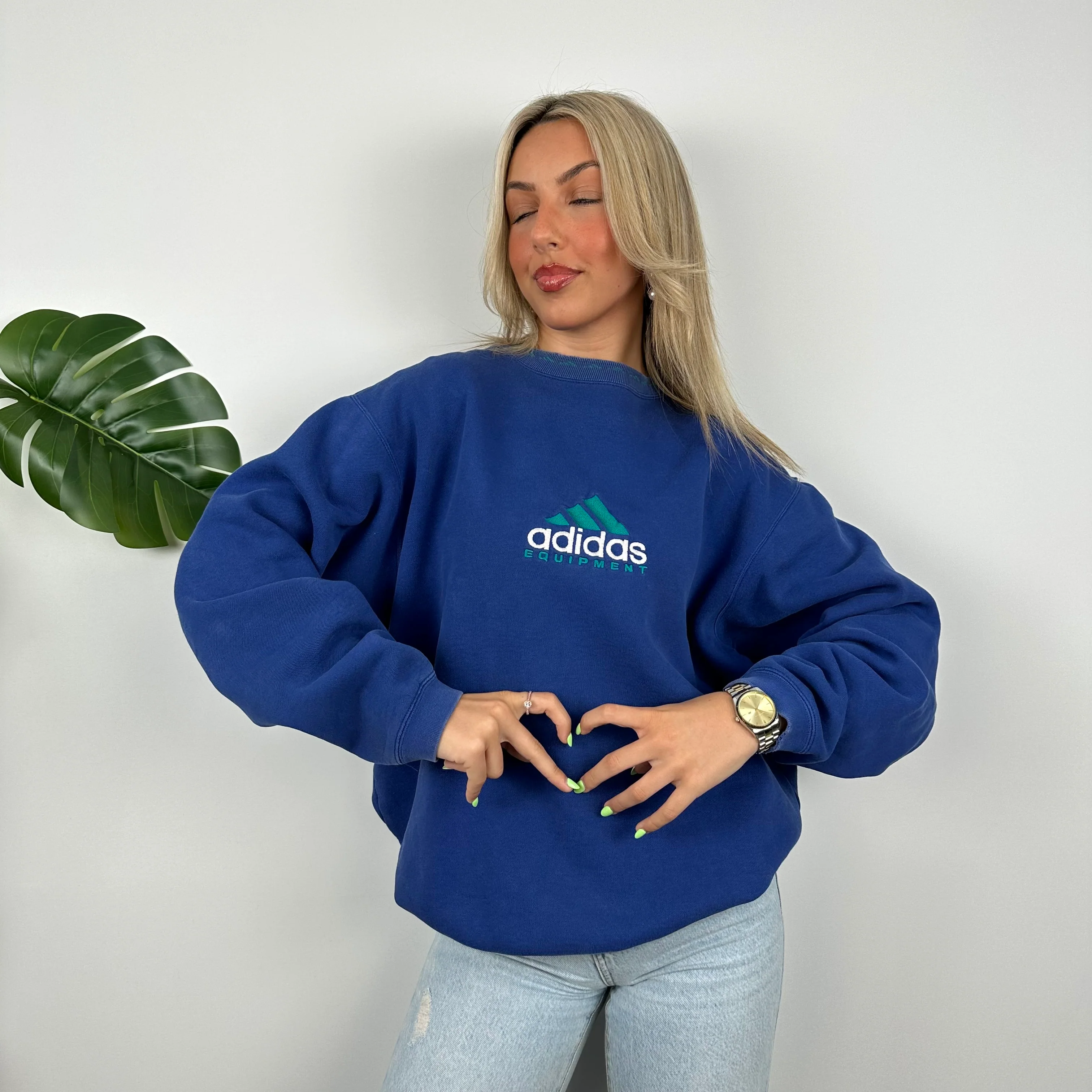 Adidas Equipment Blue Embroidered Spell Out Sweatshirt (L) - Image 5