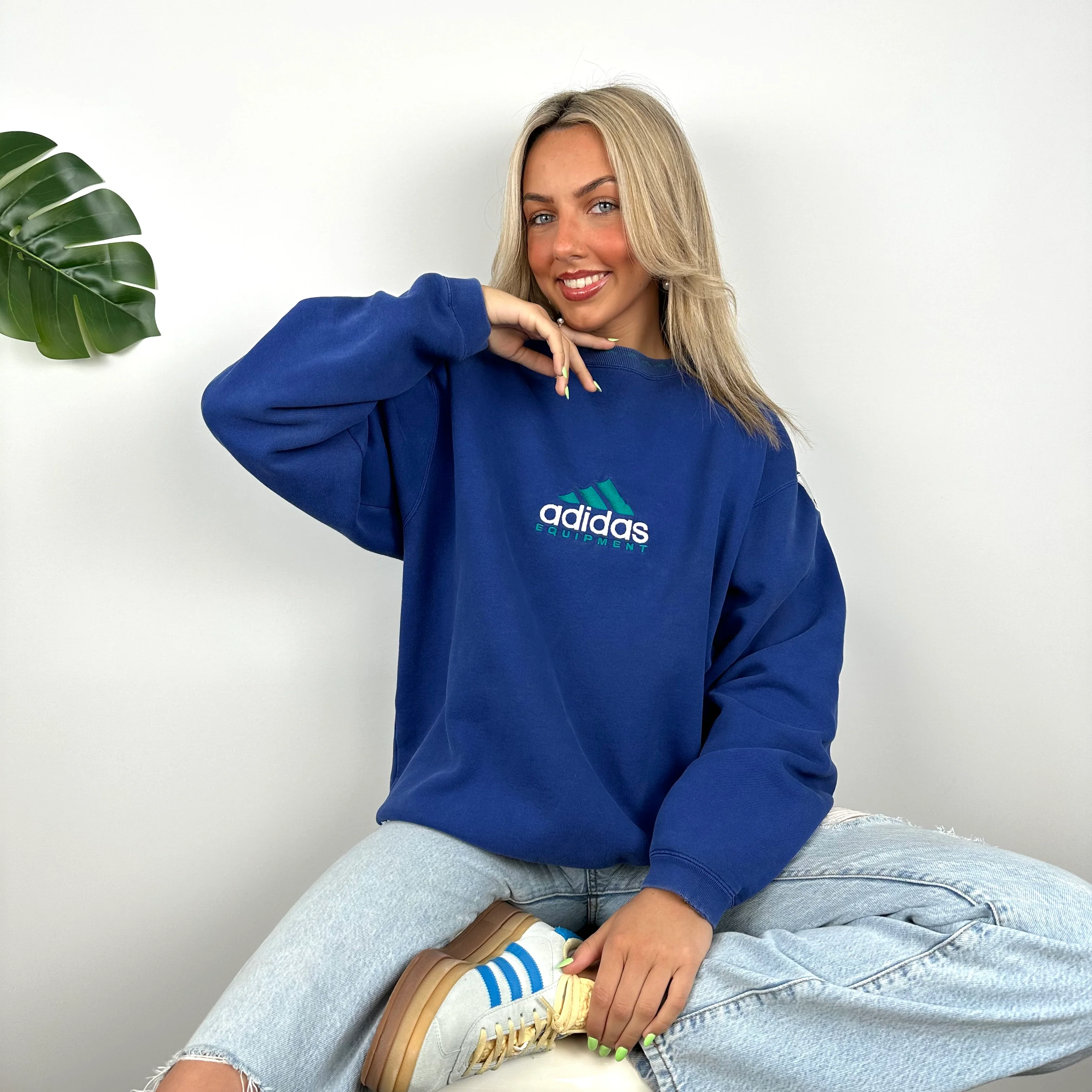Adidas Equipment Blue Embroidered Spell Out Sweatshirt (L) - Image 6