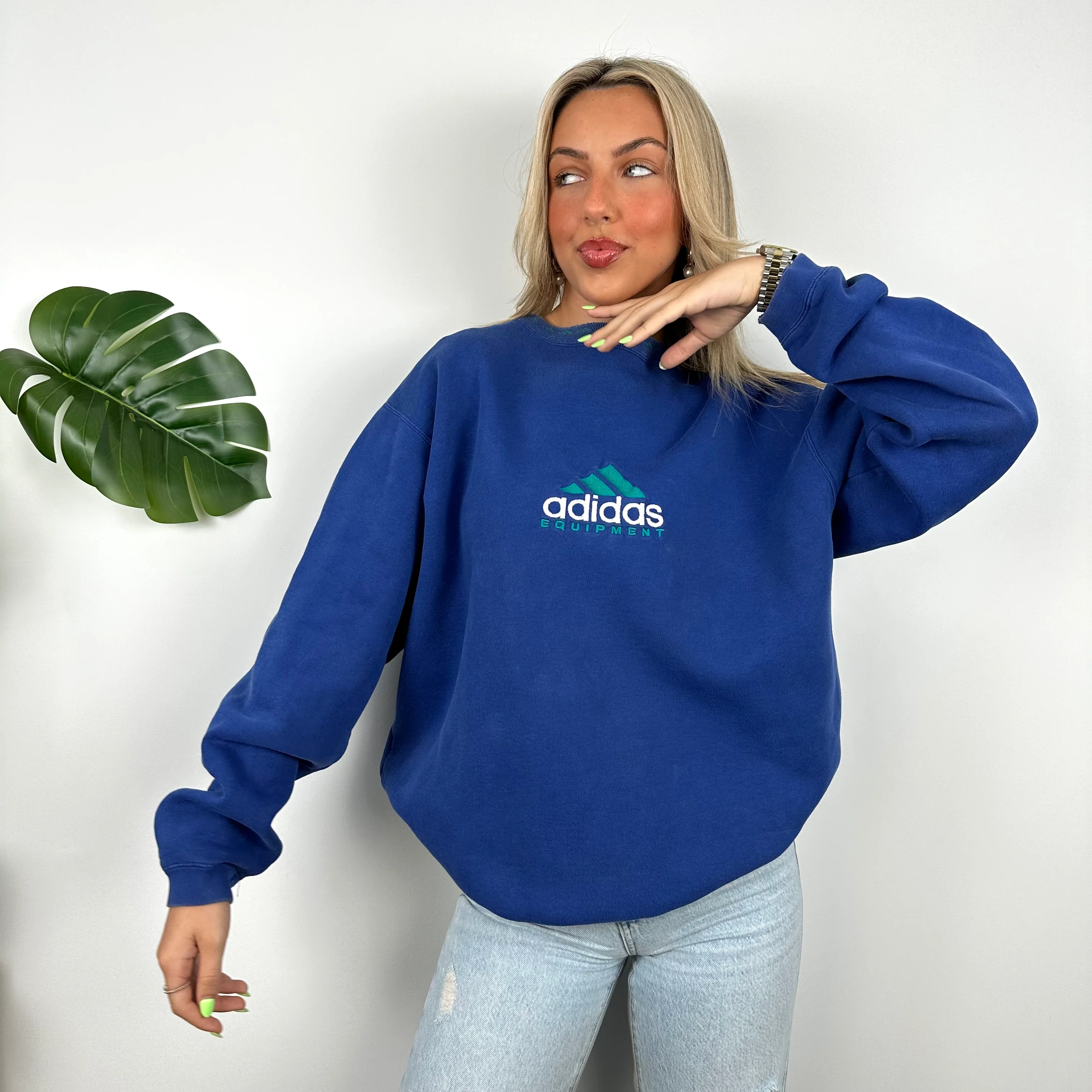 Adidas Equipment Blue Embroidered Spell Out Sweatshirt (L) - Image 7