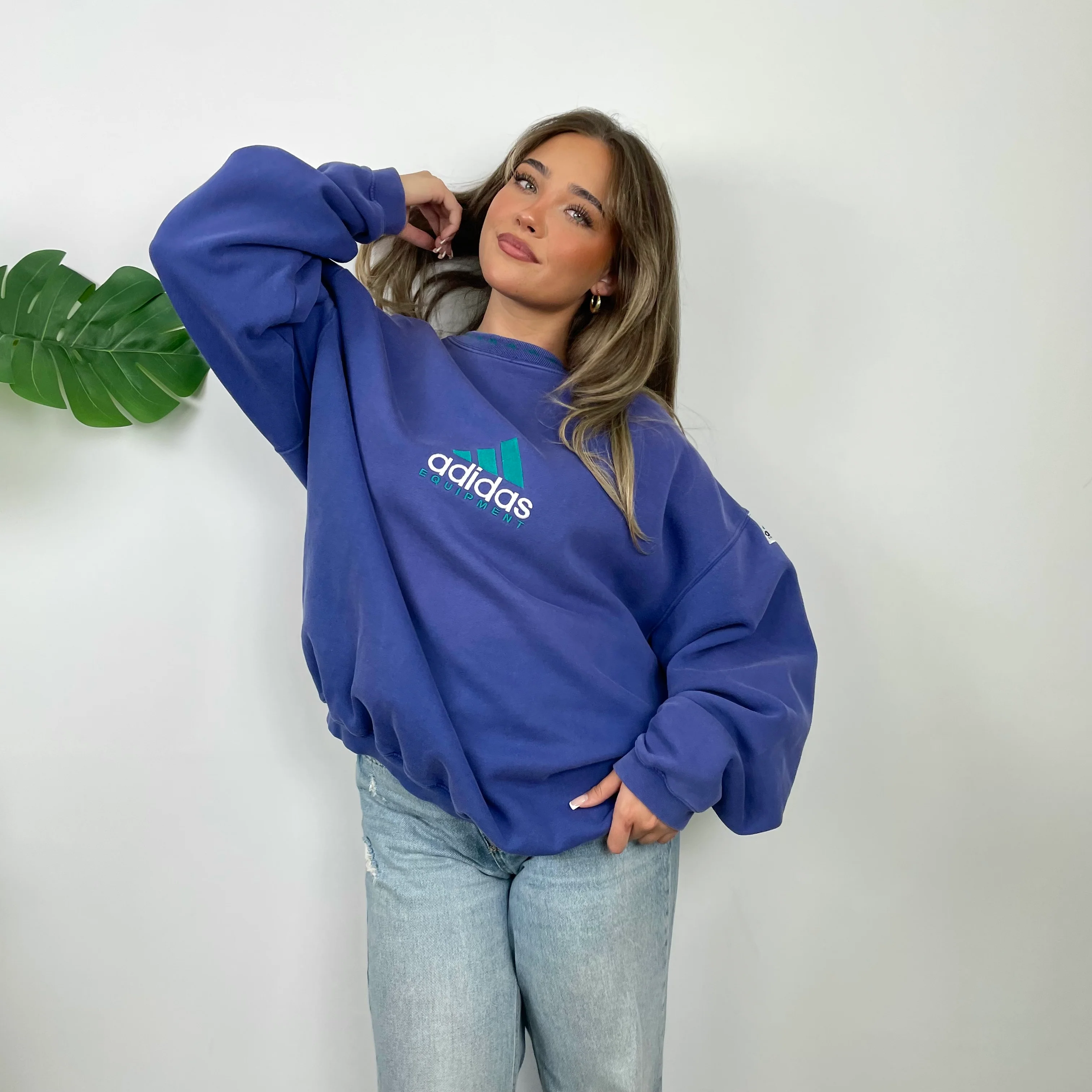 Adidas Equipment Blue Embroidered Spell Out Sweatshirt (L) - Image 3