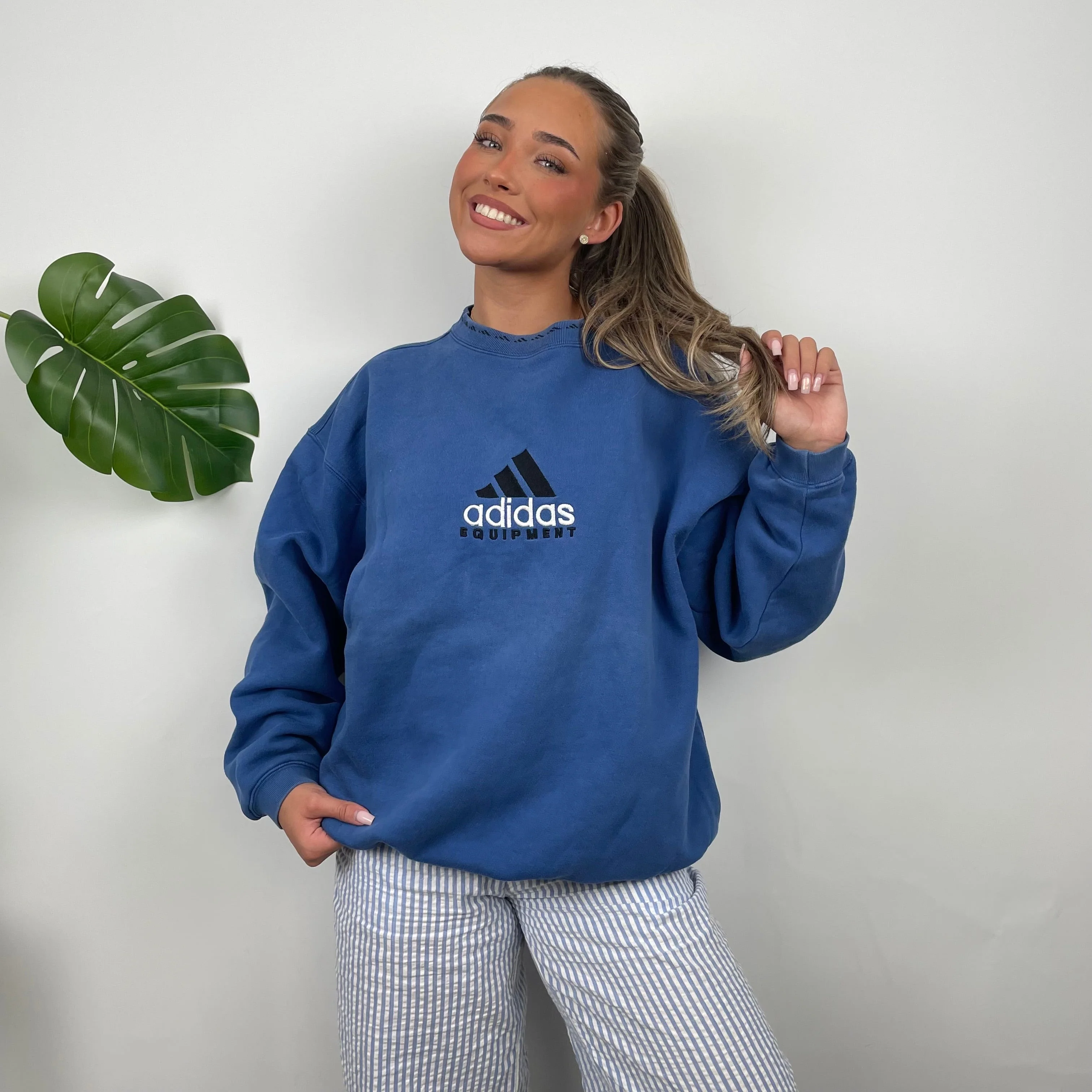 Adidas Equipment Blue Embroidered Spell Out Sweatshirt (XL) - Image 2