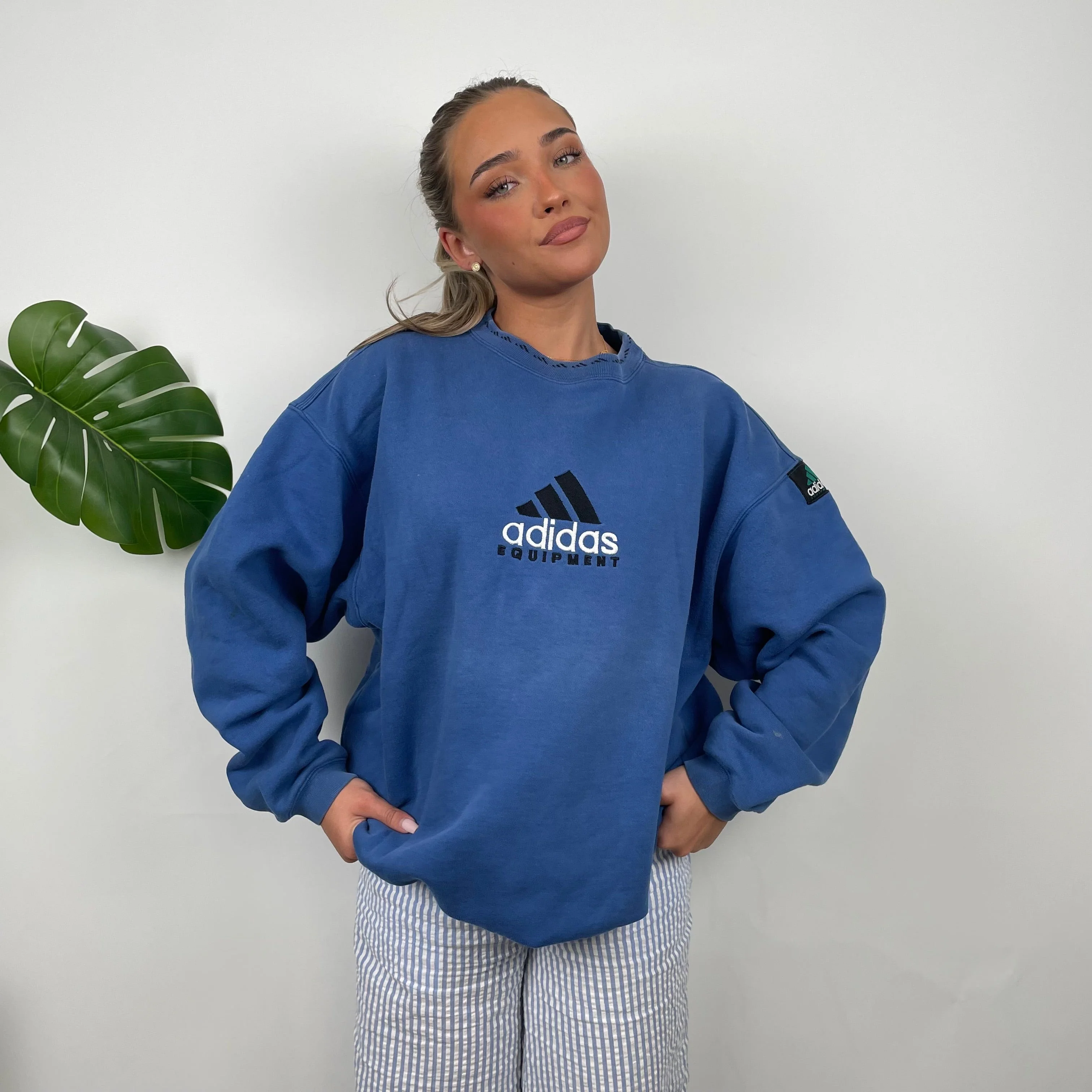 Adidas Equipment Blue Embroidered Spell Out Sweatshirt (XL) - Image 3