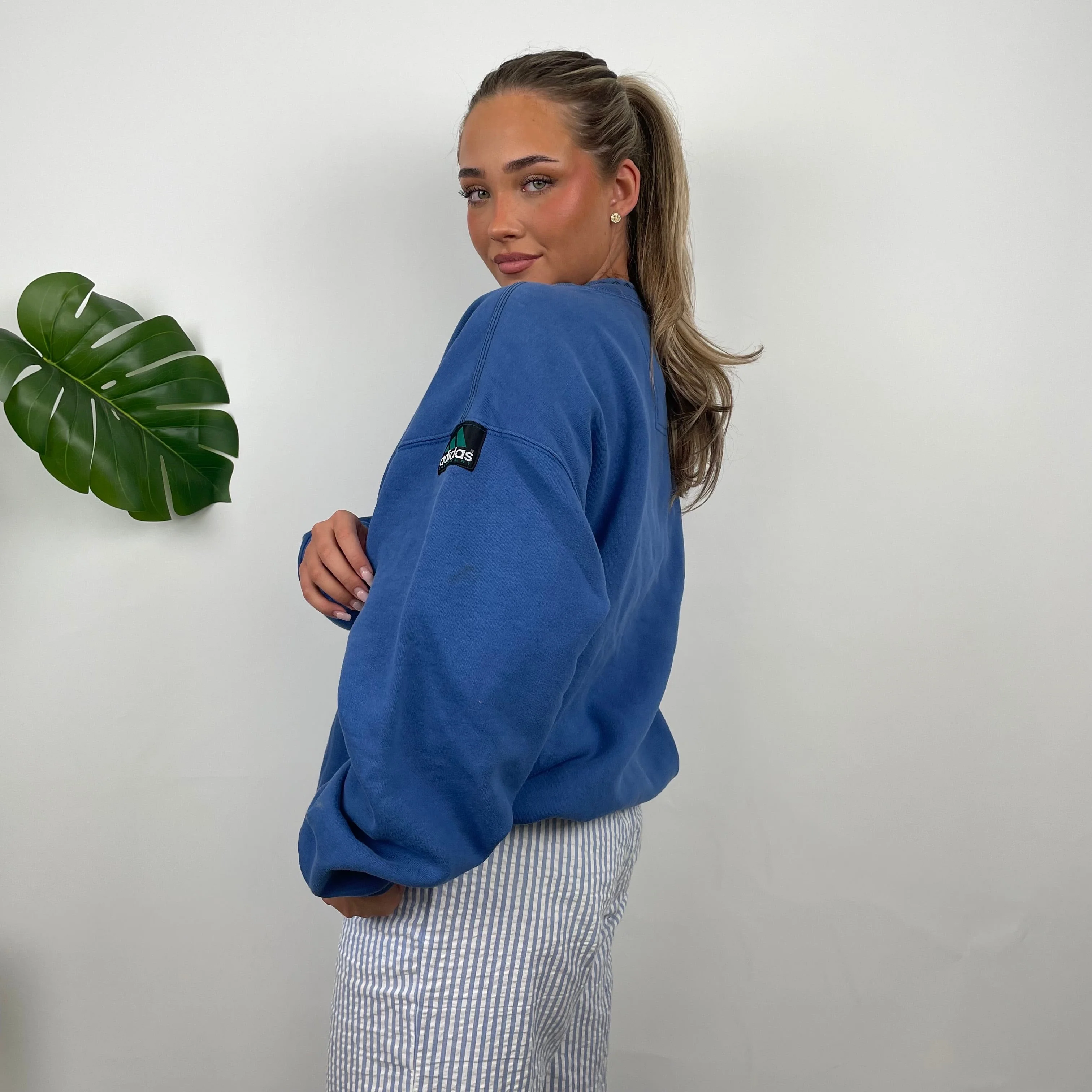 Adidas Equipment Blue Embroidered Spell Out Sweatshirt (XL) - Image 4