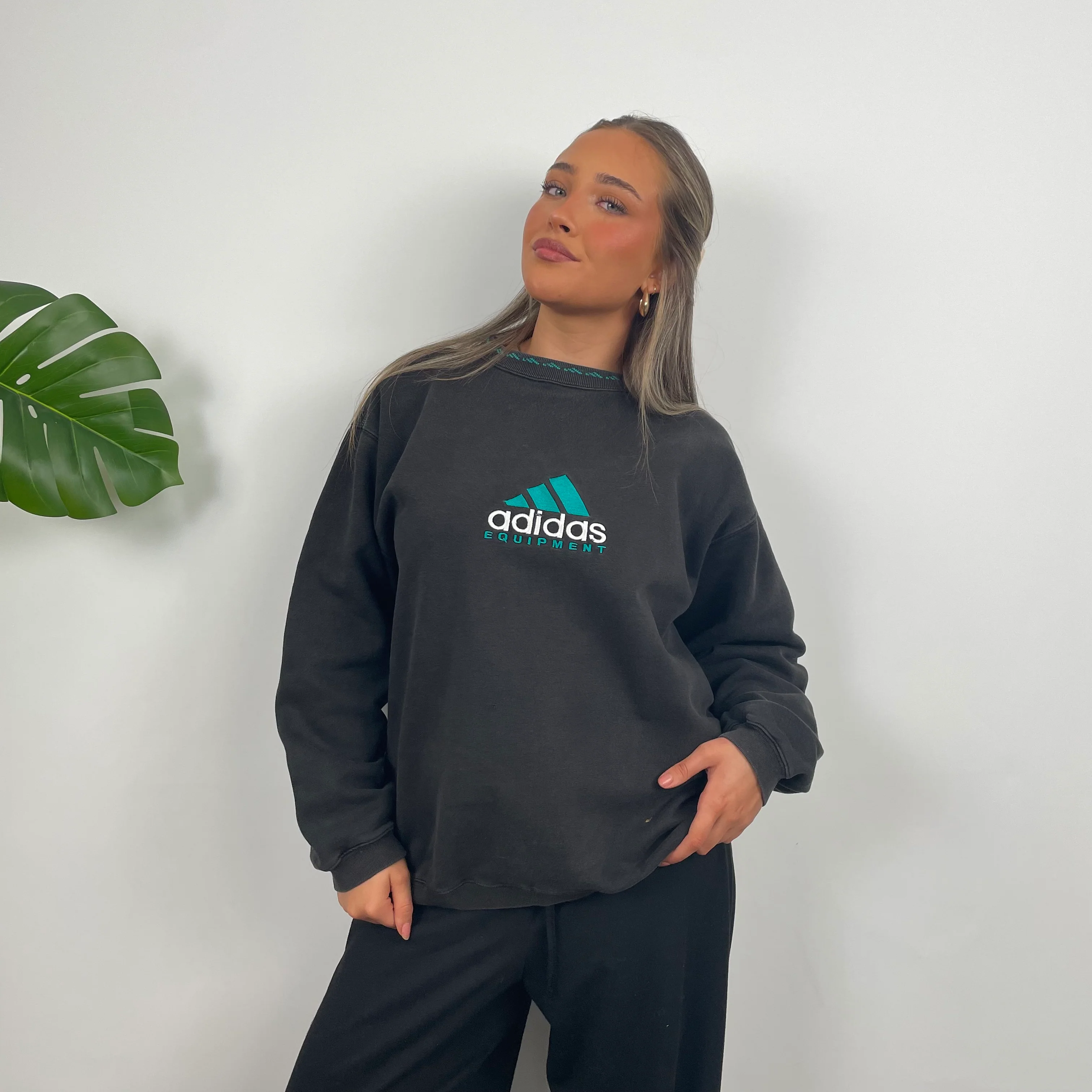 Adidas Equipment Charcoal Black Embroidered Spell Out Sweatshirt (M) - Image 3