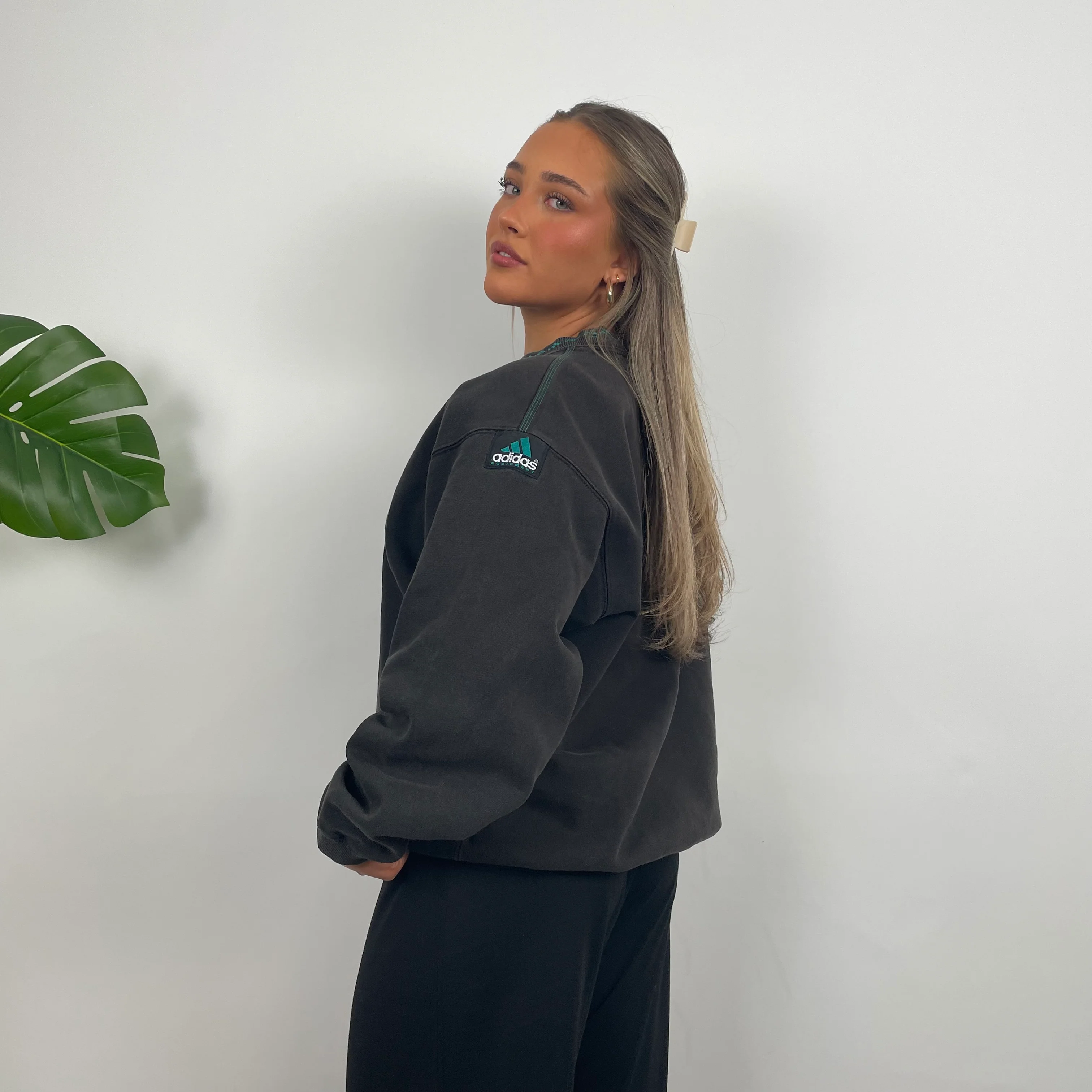 Adidas Equipment Charcoal Black Embroidered Spell Out Sweatshirt (M) - Image 4