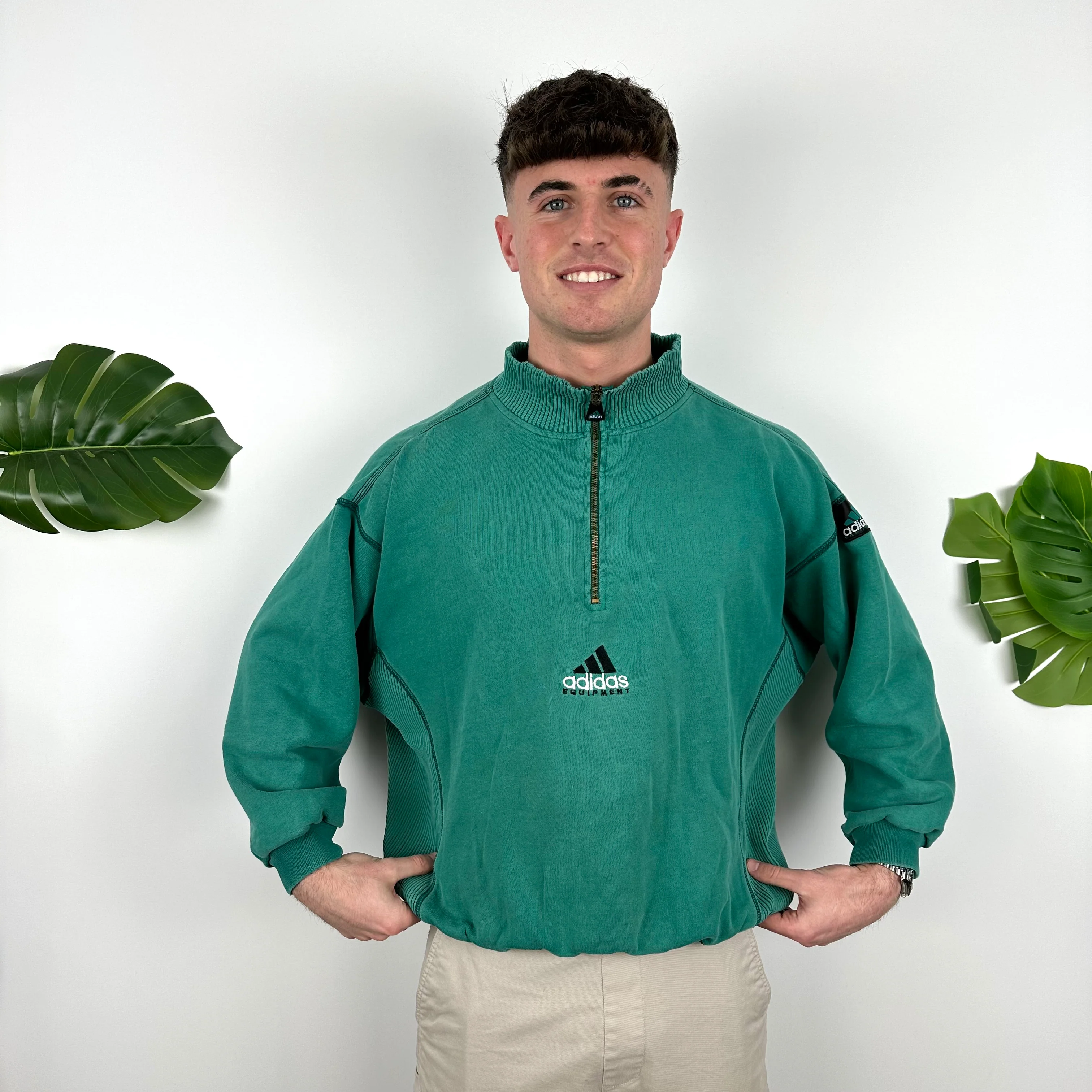 Adidas Equipment EQT Green Embroidered Spell Out Quarter Zip Sweatshirt (M) - Image 2