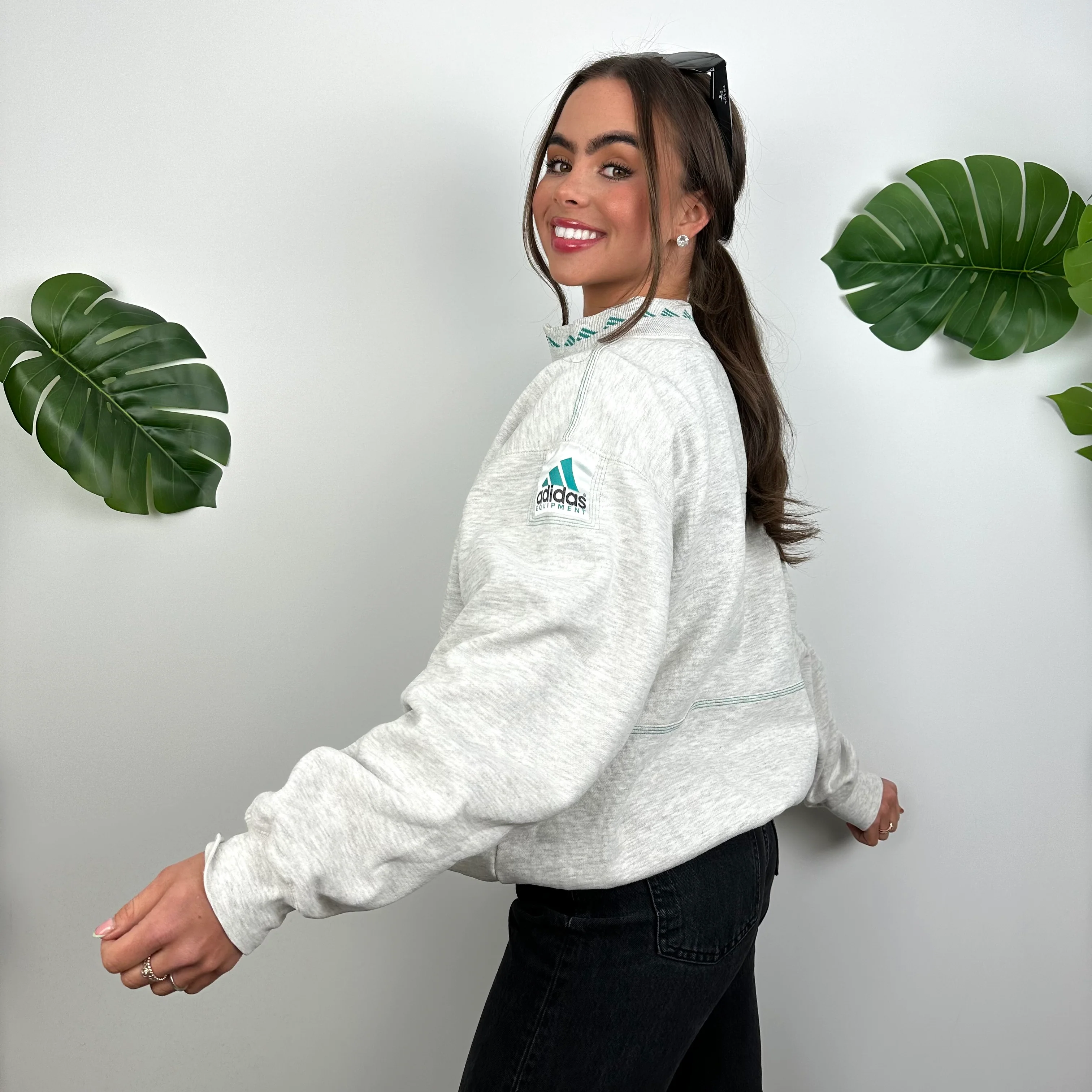 Adidas Equipment EQT RARE Grey Embroidered Spell Out Quarter Zip Sweatshirt (M) - Image 5