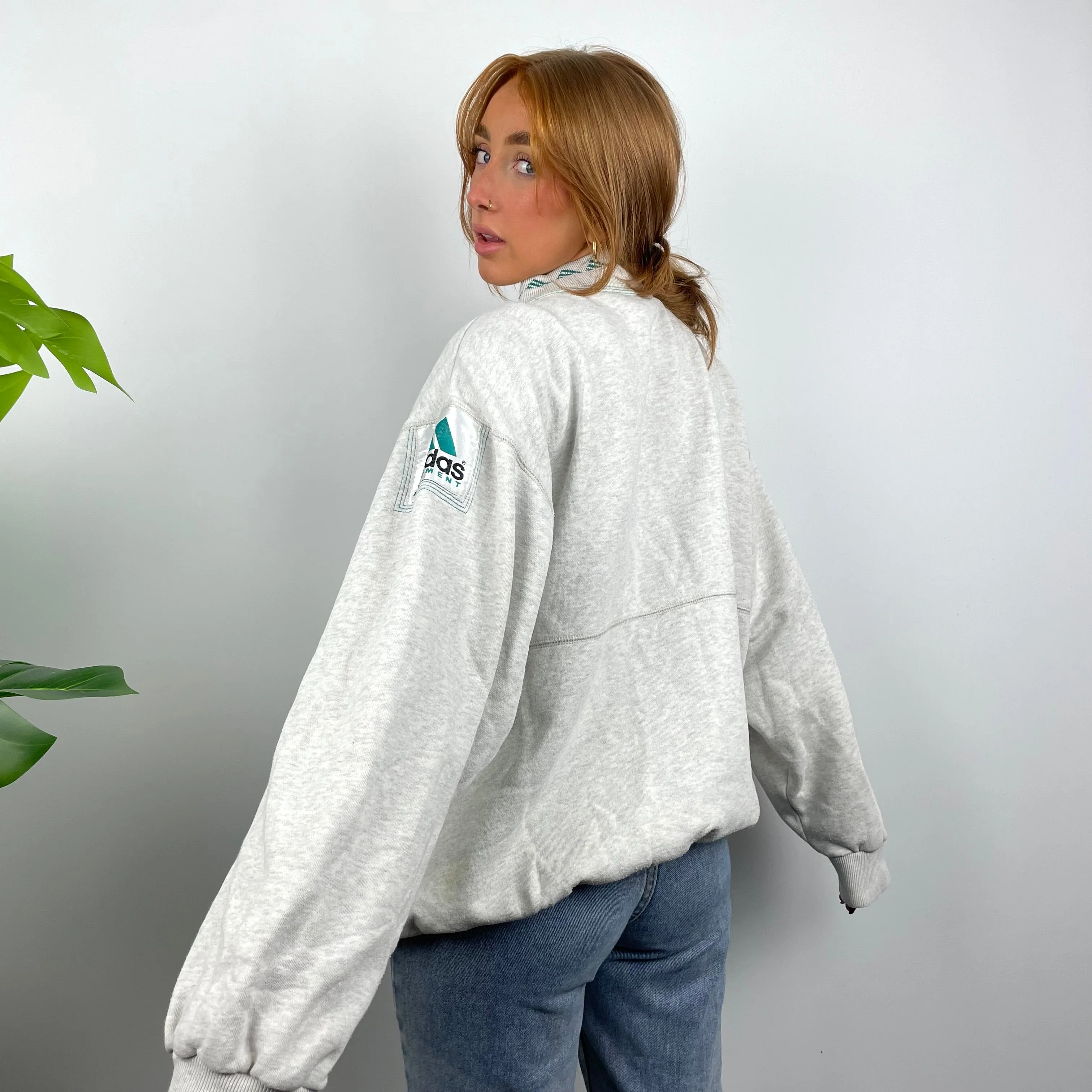 Adidas Equipment EQT RARE Grey Embroidered Spell Out Quarter Zip Sweatshirt (L) - Image 4