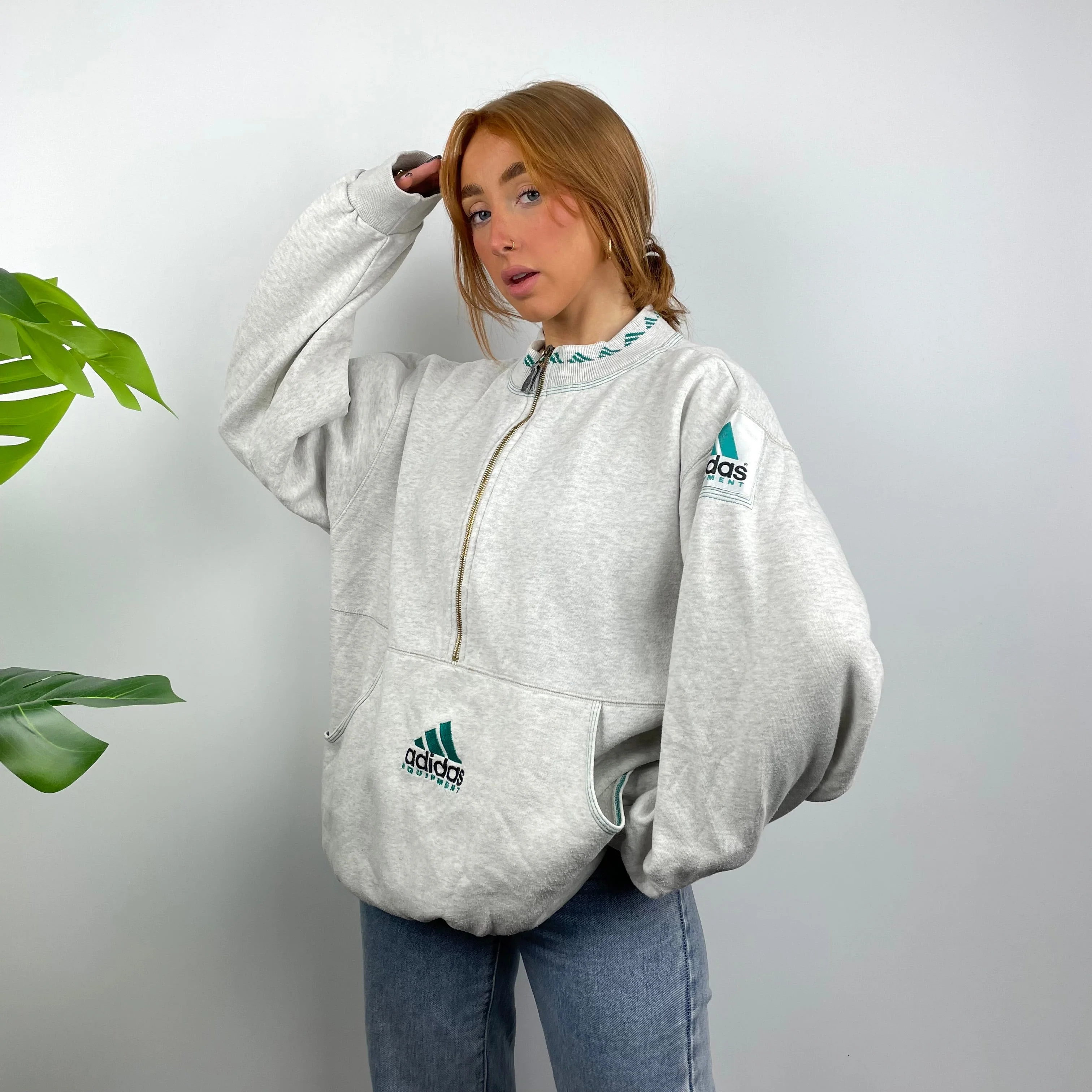 Adidas Equipment EQT RARE Grey Embroidered Spell Out Quarter Zip Sweatshirt (L) - Image 7