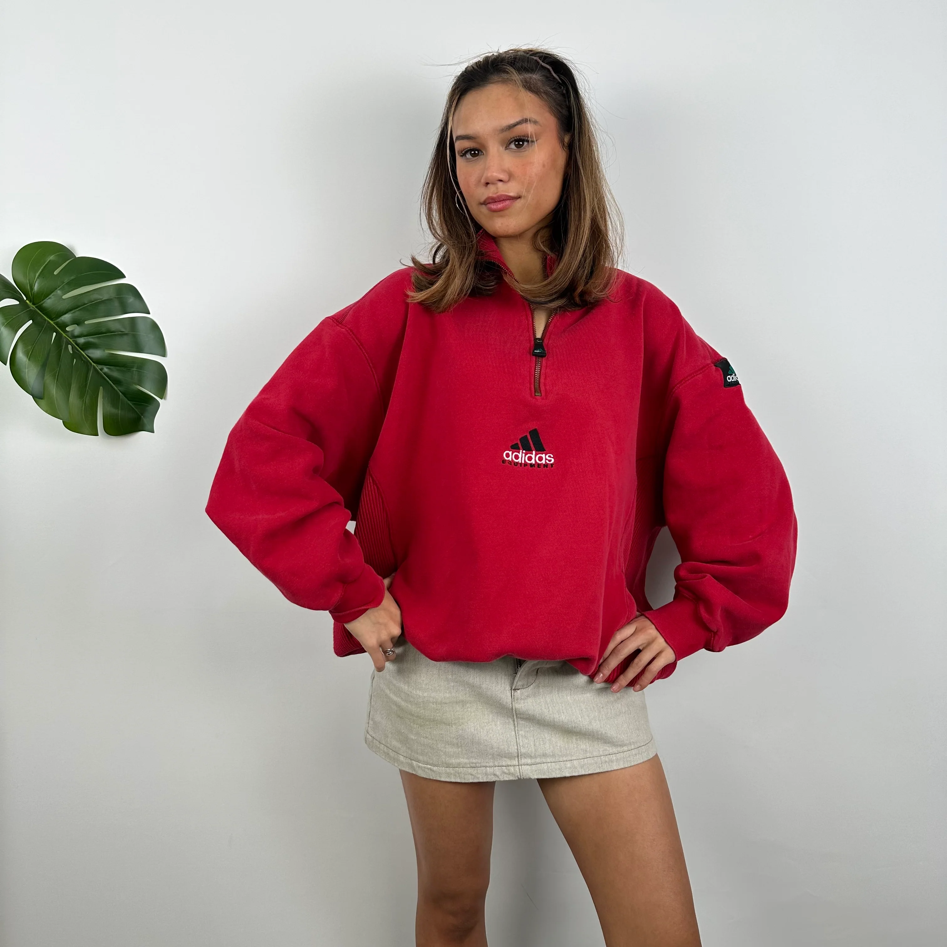 Adidas Equipment EQT RARE Red Embroidered Spell Out Quarter Zip Sweatshirt (XL) - Image 4
