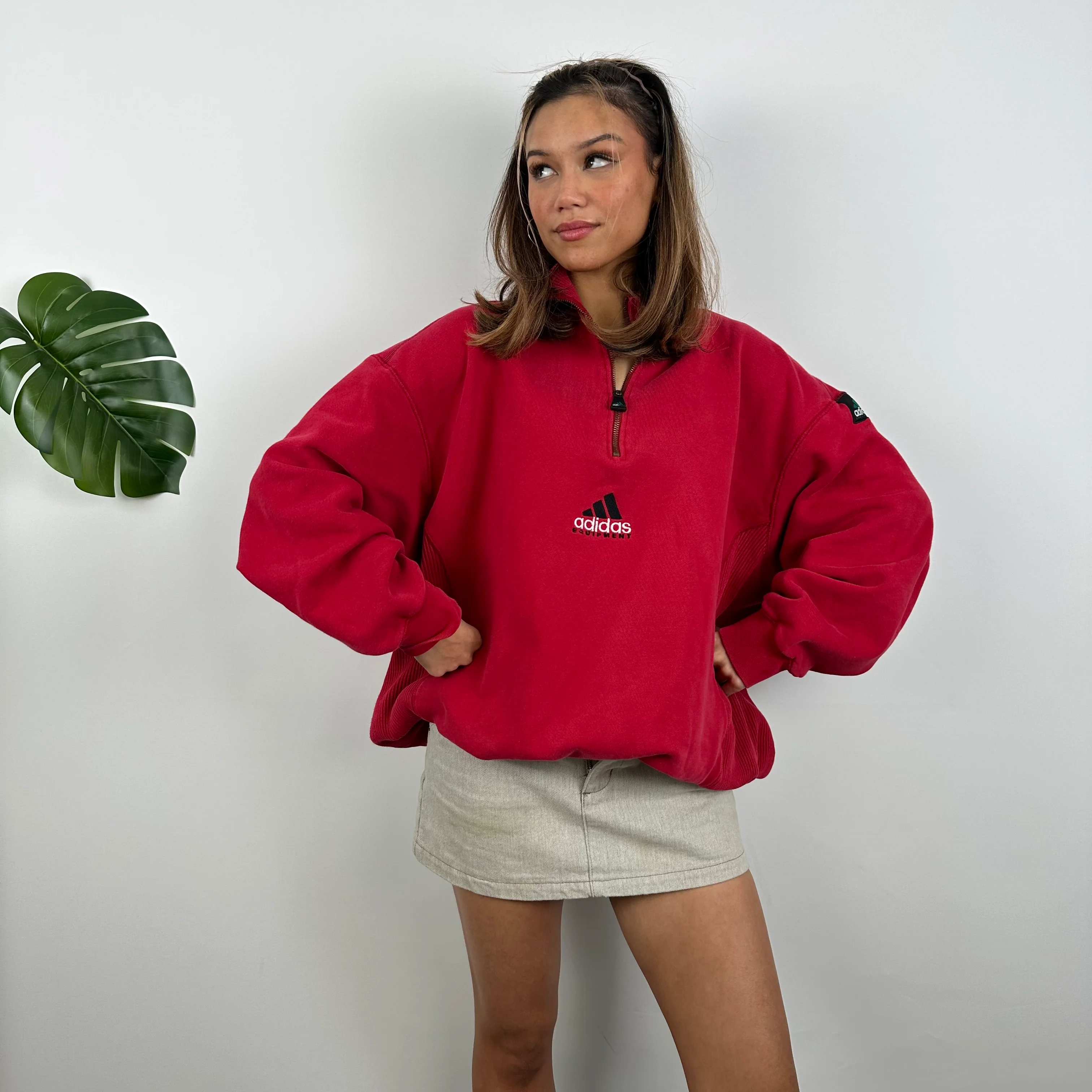 Adidas Equipment EQT RARE Red Embroidered Spell Out Quarter Zip Sweatshirt (XL) - Image 6