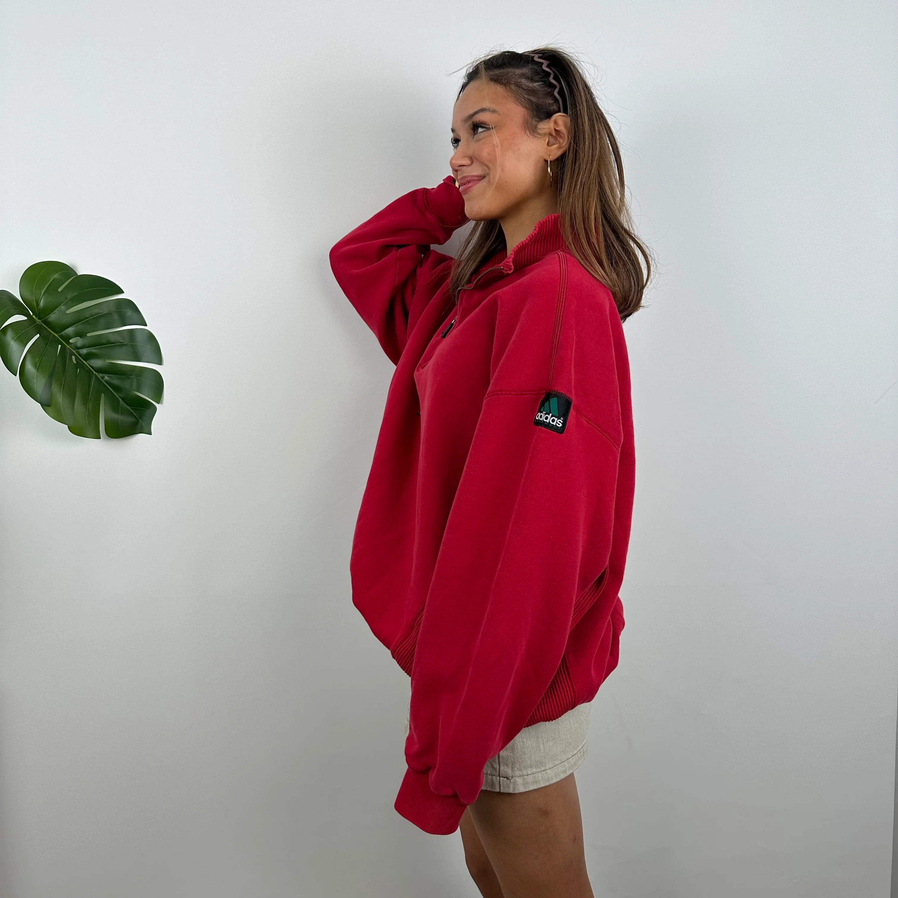 Adidas Equipment EQT RARE Red Embroidered Spell Out Quarter Zip Sweatshirt (XL) - Image 7