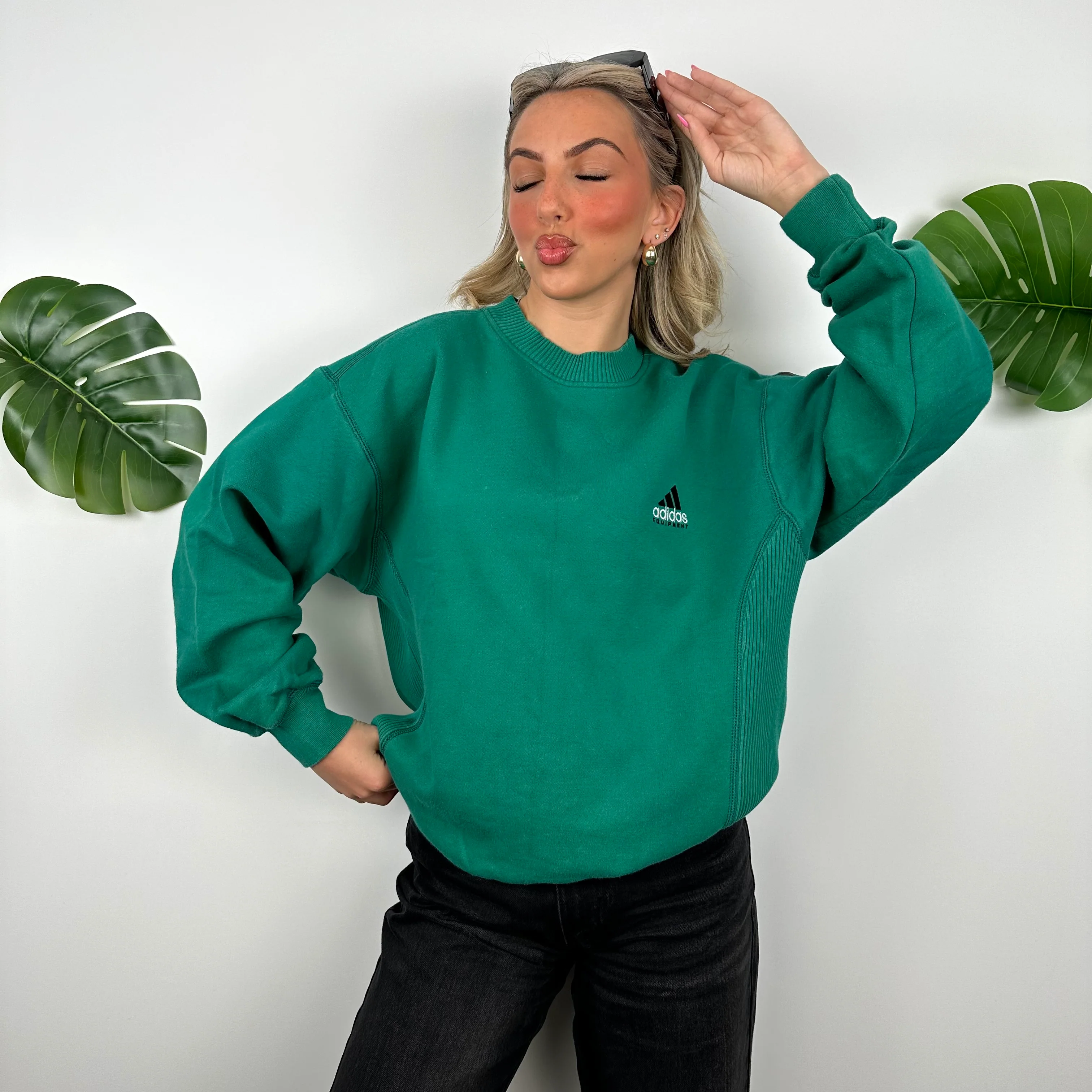 Adidas Equipment Green Embroidered Spell Out Sweatshirt (M) - Image 5