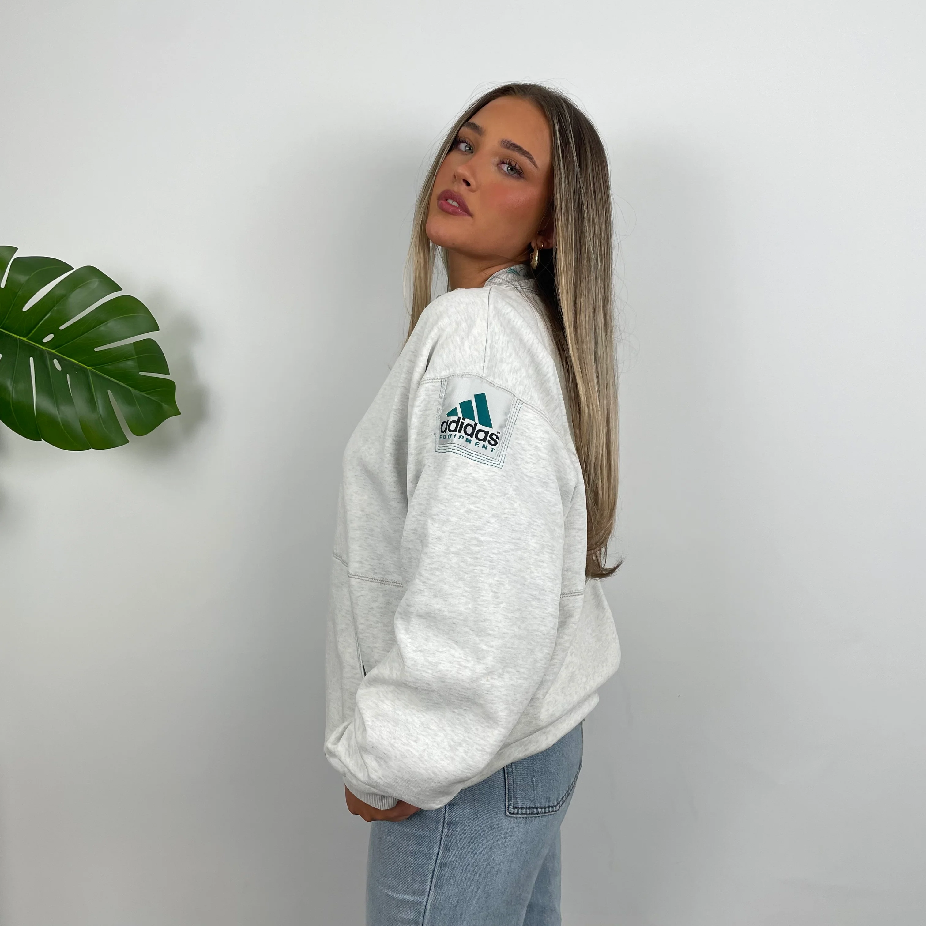 Adidas Equipment Grey Embroidered Spell Out Quarter Zip Sweatshirt (L) - Image 4