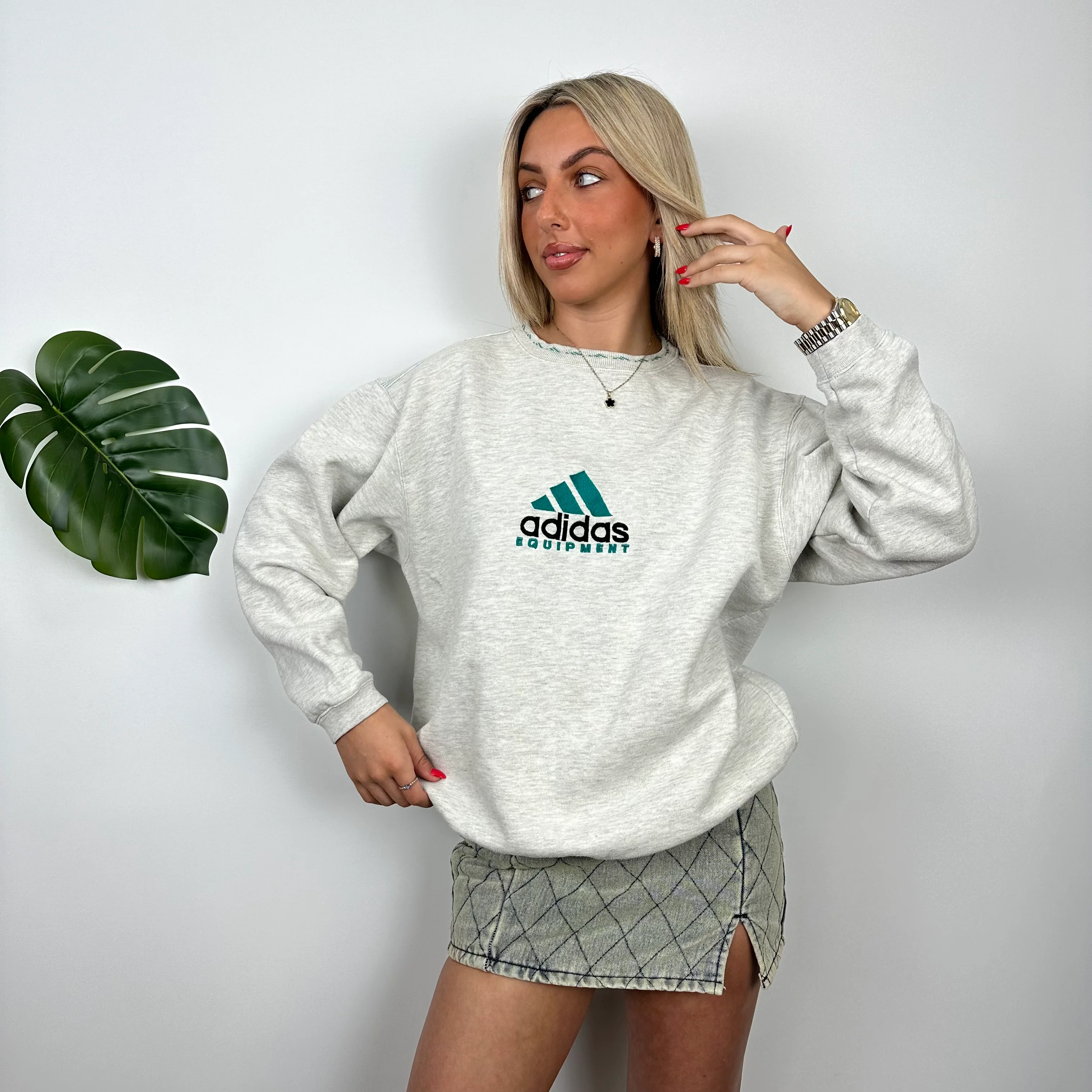 Adidas Equipment Grey Embroidered Spell Out Sweatshirt (M) - Image 3