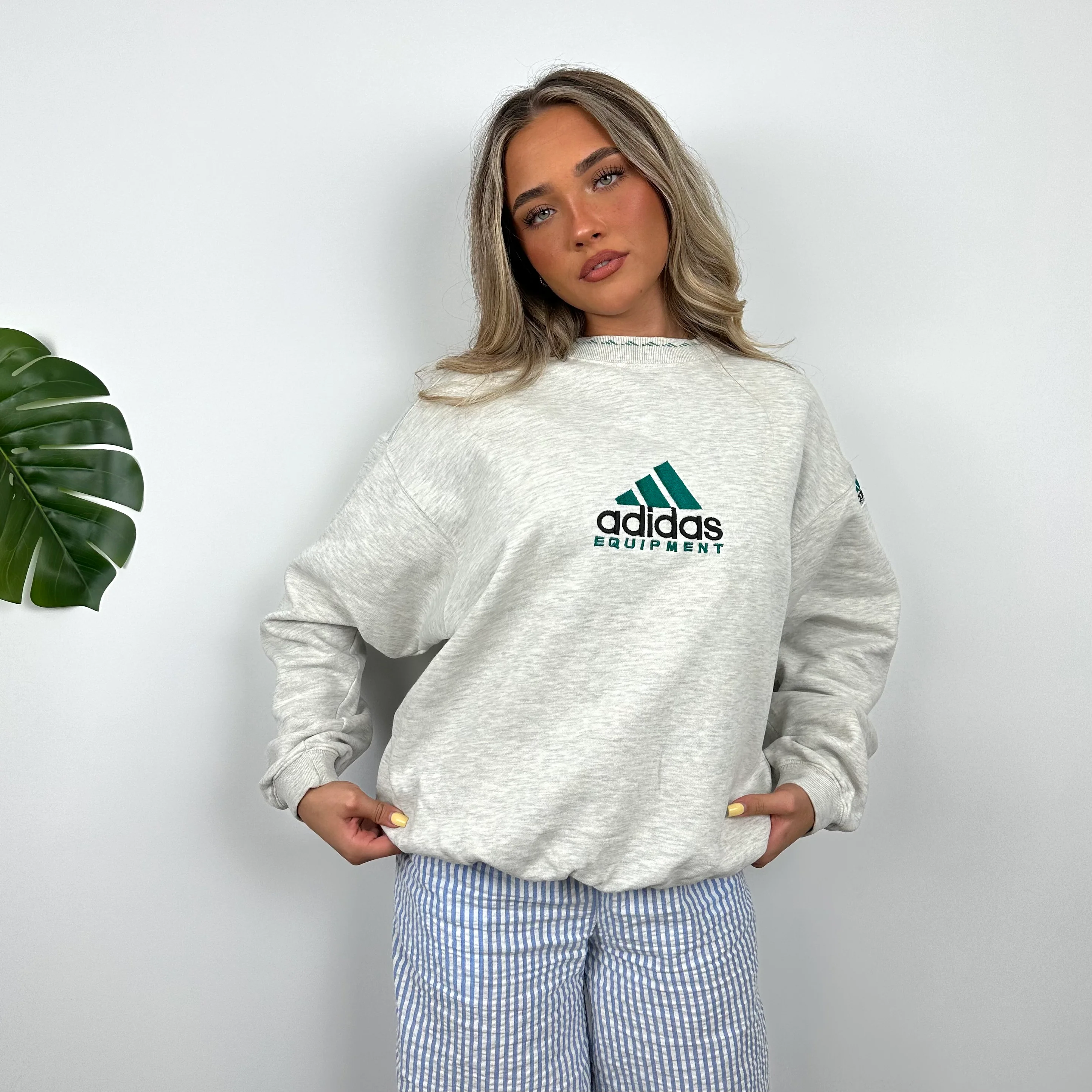 Adidas Equipment Grey Embroidered Spell Out Sweatshirt (S) - Image 3