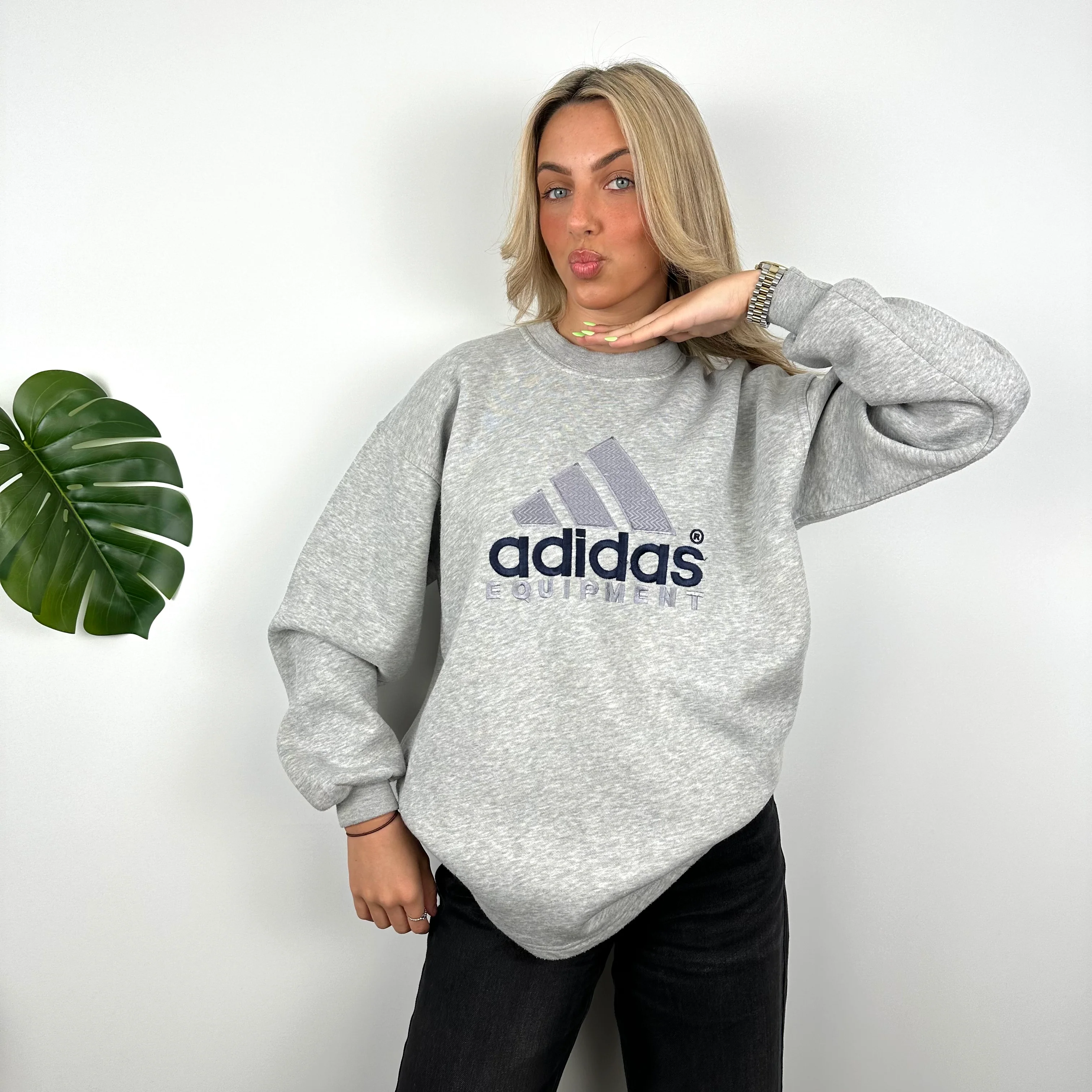 Adidas Equipment Grey Embroidered Spell Out Sweatshirt (L) - Image 3