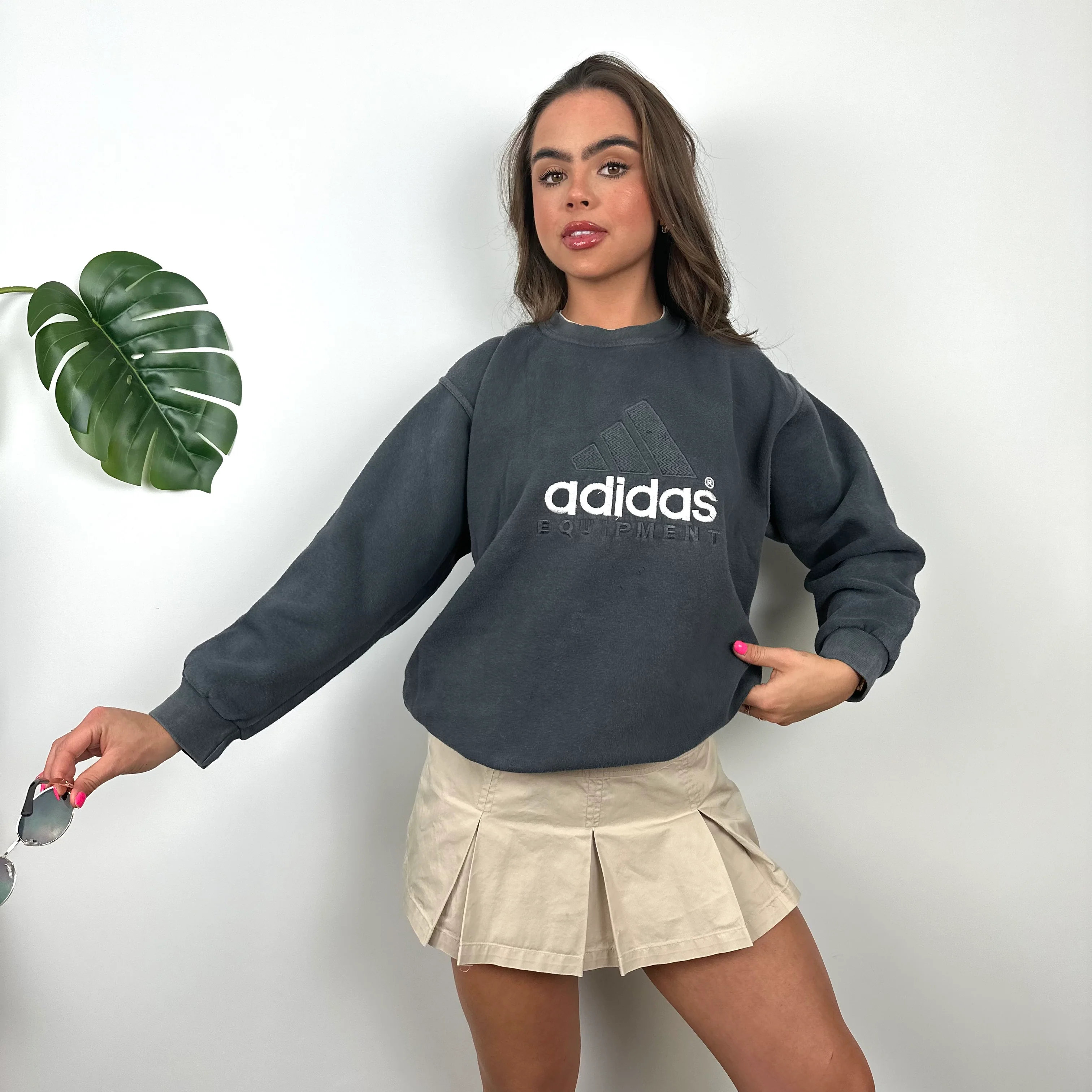 Adidas Equipment Grey Embroidered Spell Out Sweatshirt (S) - Image 4
