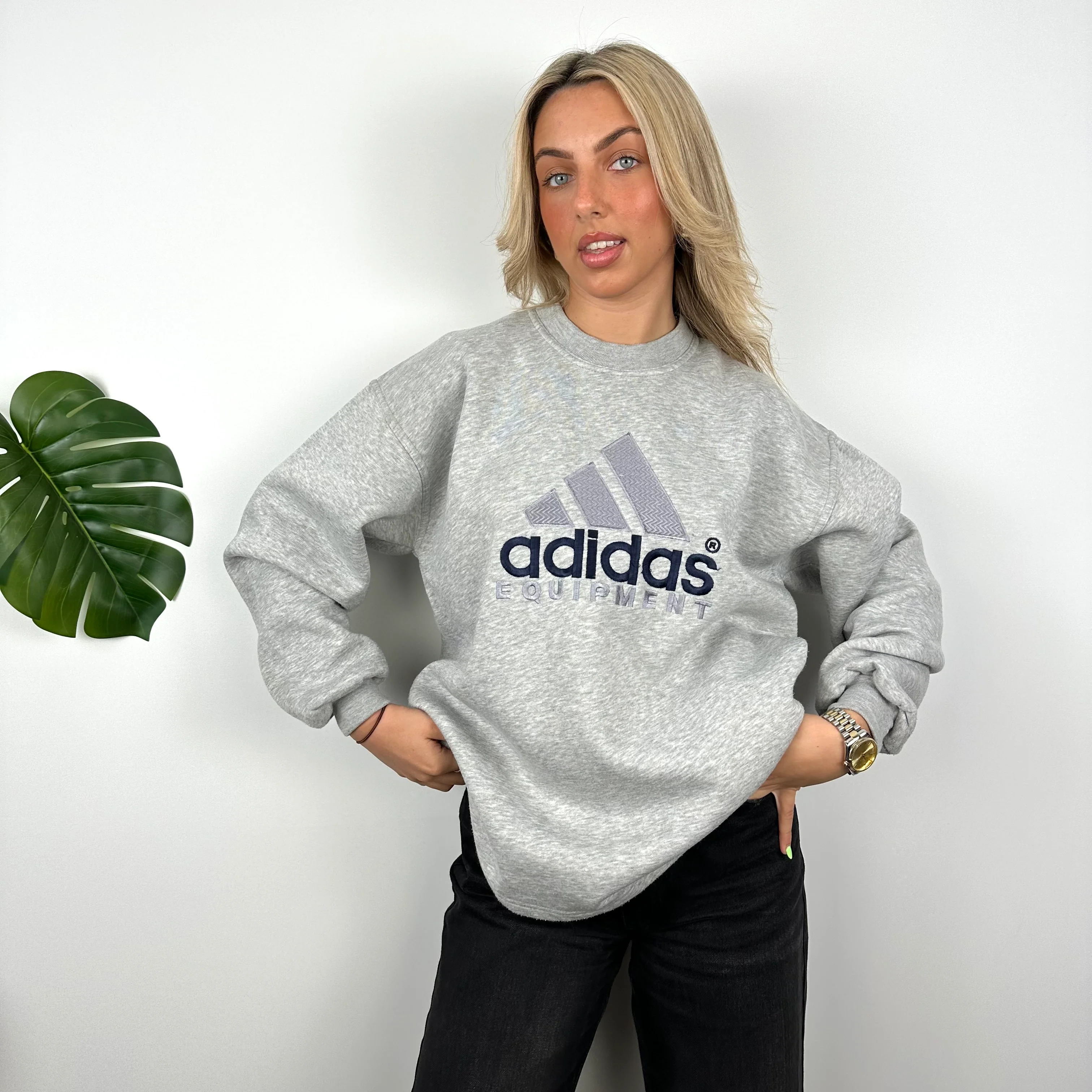 Adidas Equipment Grey Embroidered Spell Out Sweatshirt (L) - Image 4
