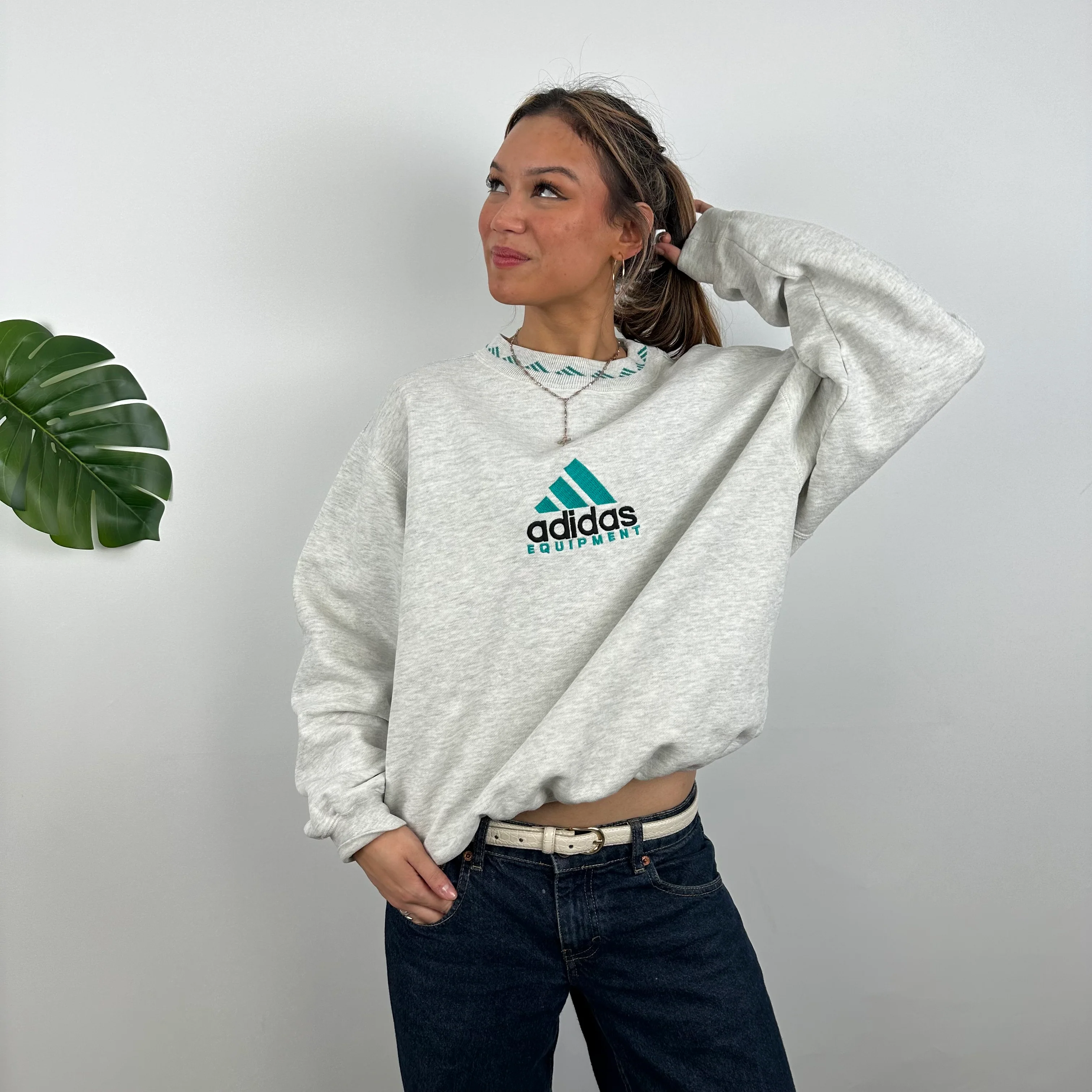 Adidas Equipment Grey Embroidered Spell Out Sweatshirt (M) - Image 6
